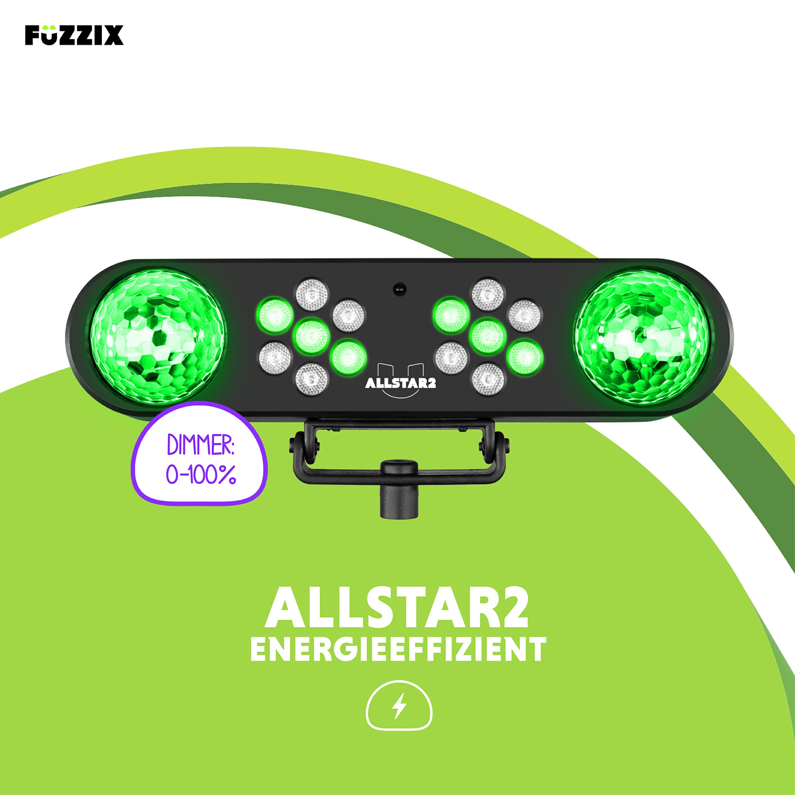Fuzzix AllStar2 LED Disco Licht mit Fernbedienung, Discokugel und 2x PAR Partylicht Set, DJ Licht Stativ, Lichtorgel Musikgesteuert LED, Discolicht Partylicht, Mobile DJ Lichtanlage, Partybeleuchtung