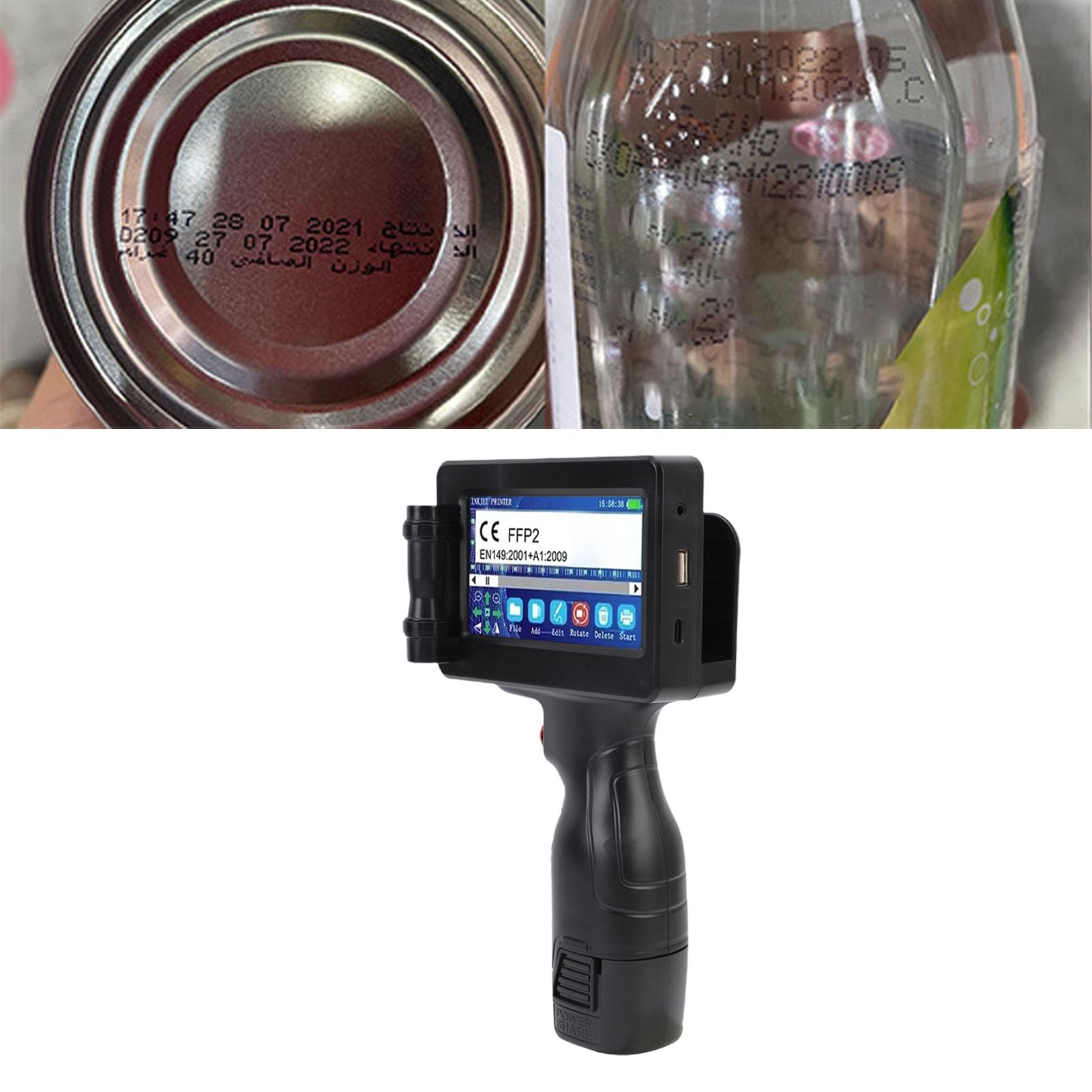 Pistola Stampante Portatile Portatile con Touch Screen a LED HD per la Stampa a Barre del Codice QR, Adatto a Vari Materiali e Impugnatura Comoda (Plug dell'UE 100-240V)