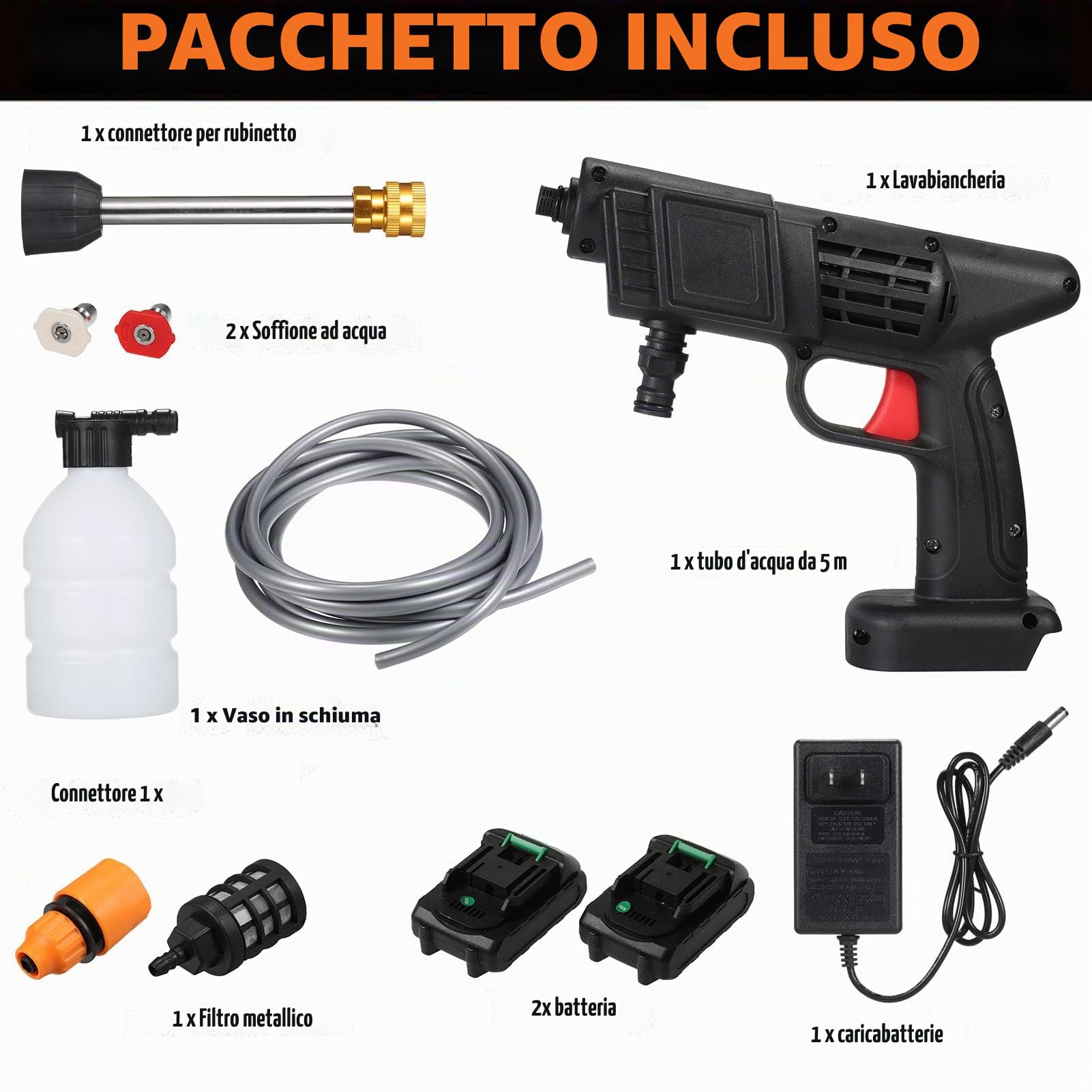 idropulitrice a batteria portatile, Idropulitrice 50PSI Portatile con Batteria e Caricabatterie Idropulitrice Elettrica a Batteria Ricaricabil