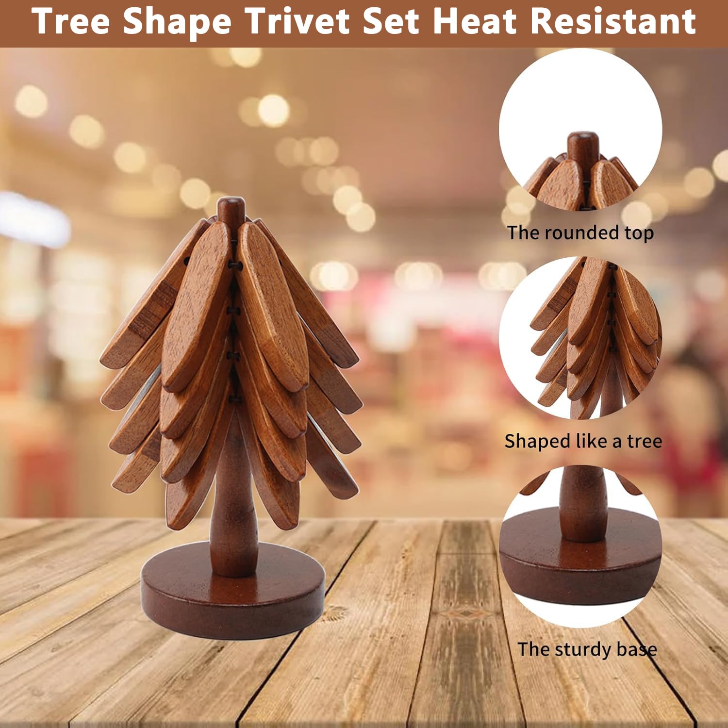 Set 4 Sottobicchieri In Legno A Forma Di Albero Con Supporto - Sottopentola Pieghevoli Per Piatti Caldi, Decorazione Natale