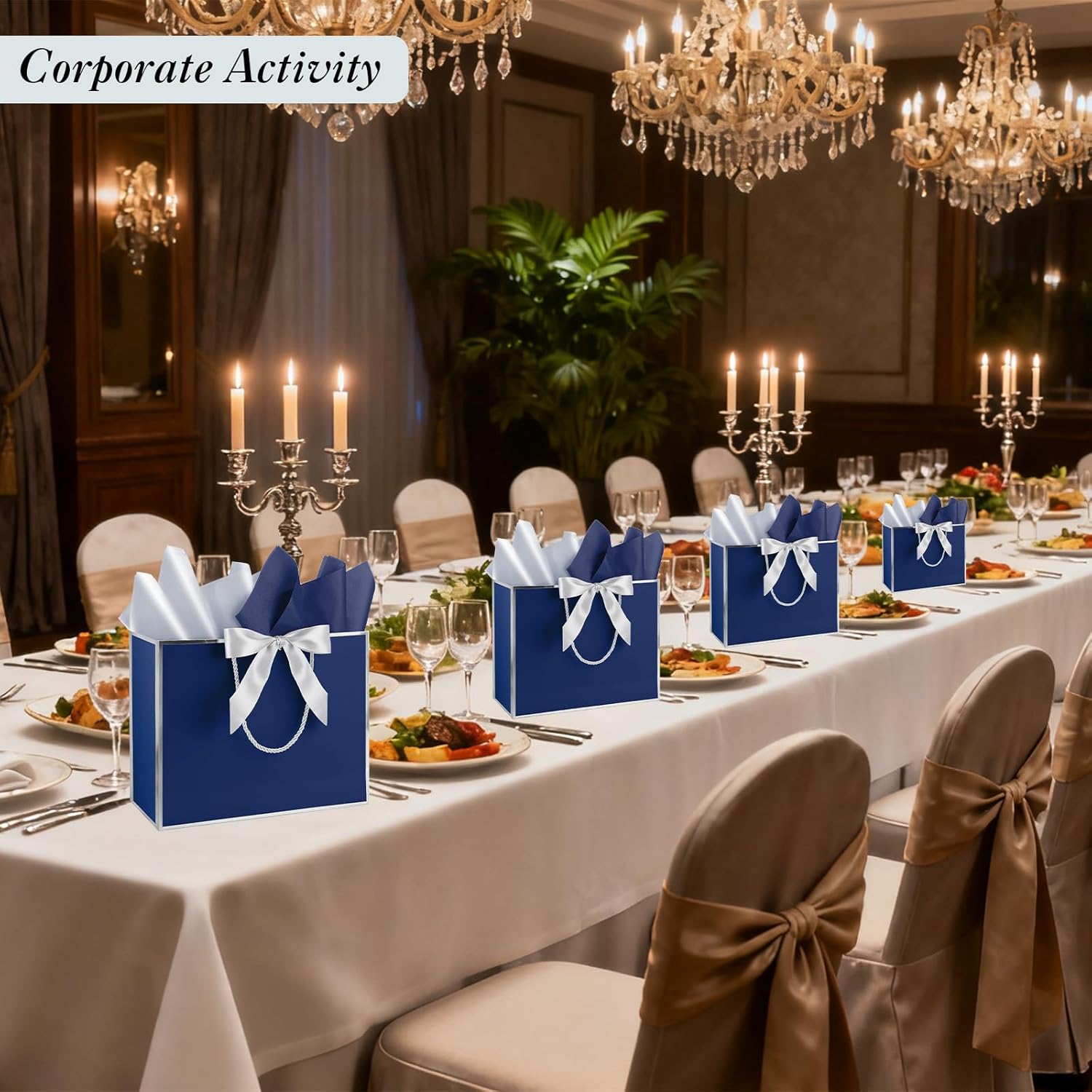 Addblu 12 Pack Large Navy Blue Gift Bags with Handles, 12.6x10x4'' Includes 36 Tissue Papers, Bow Ribbon & Cards for Wedding, Birthday, Bridesmaid, Groomsmen, Valentine's Day, Easter (Blue and Silver, 12pcs) - Image 4