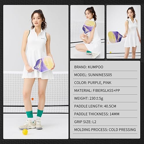 Miniatura 7 de Pickleball Paddle, Fiberglass Pickleball Paddle Set with Cover, Large Sweet Spot Pickle Ball Racket with PP Honeycomb Core for Women, Men,