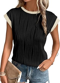 EVALESS Womens Short Sleeve Textured Tops Crewneck Knit Solid Loose Casual Basic T Shirts Tee Blouses
