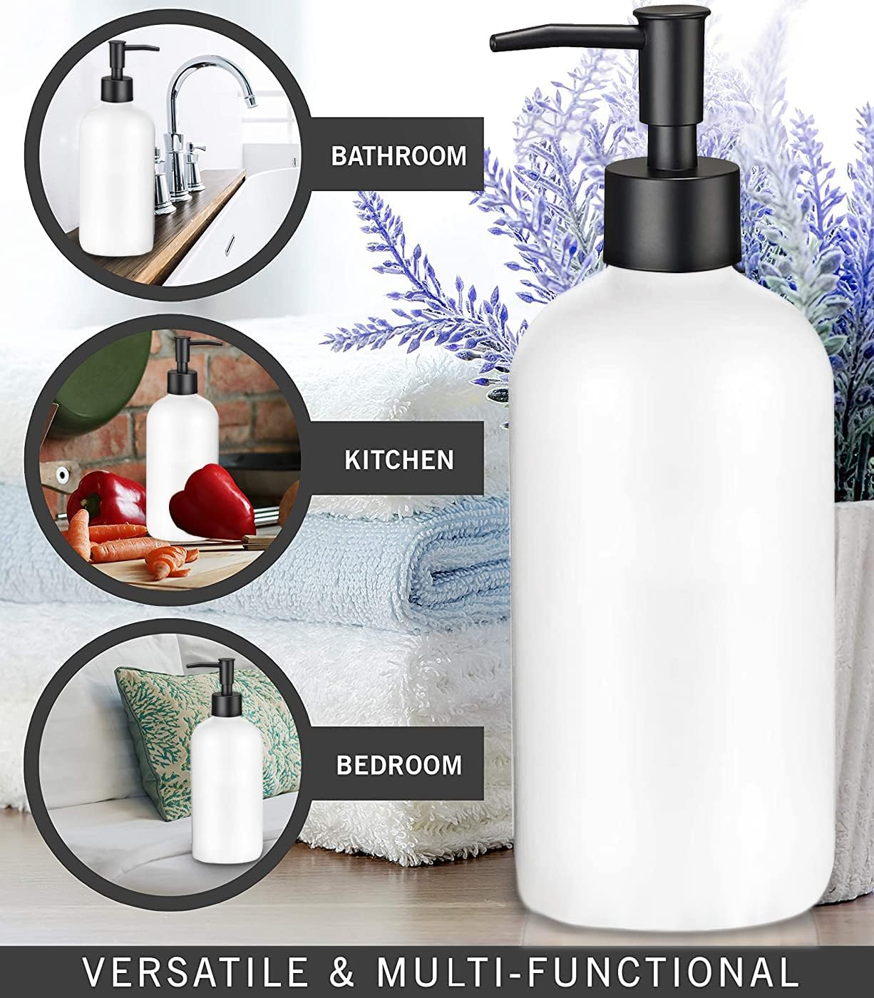 White Soap Dispenser with Rust Proof Pump, Waterproof Labels (2 Pack,16 Oz), Soap Dispenser Bathroom, Plastic Hand Soap Dispenser Dish Soap Dispenser for Kitchen, Premium Thick Soap Pump Bottles