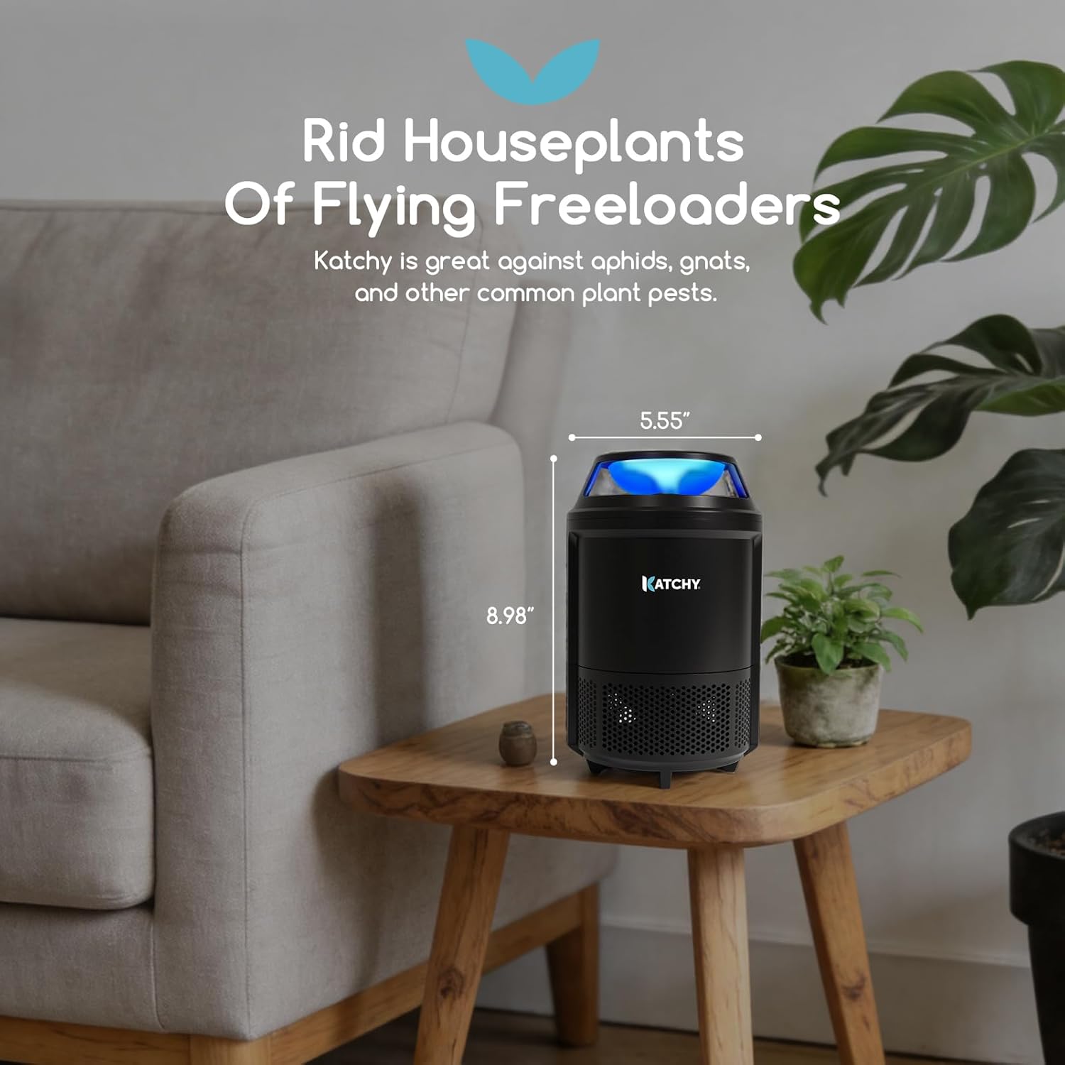 Katchy Indoor Flying Insect Trap – Catcher & Killer for Mosquitoes, Fruit Flies, Gnats & Moths – Non-Zapper with Suction & Blue Light – Ideal for Indoor Spaces, Kitchens & Plants (Original, Black)