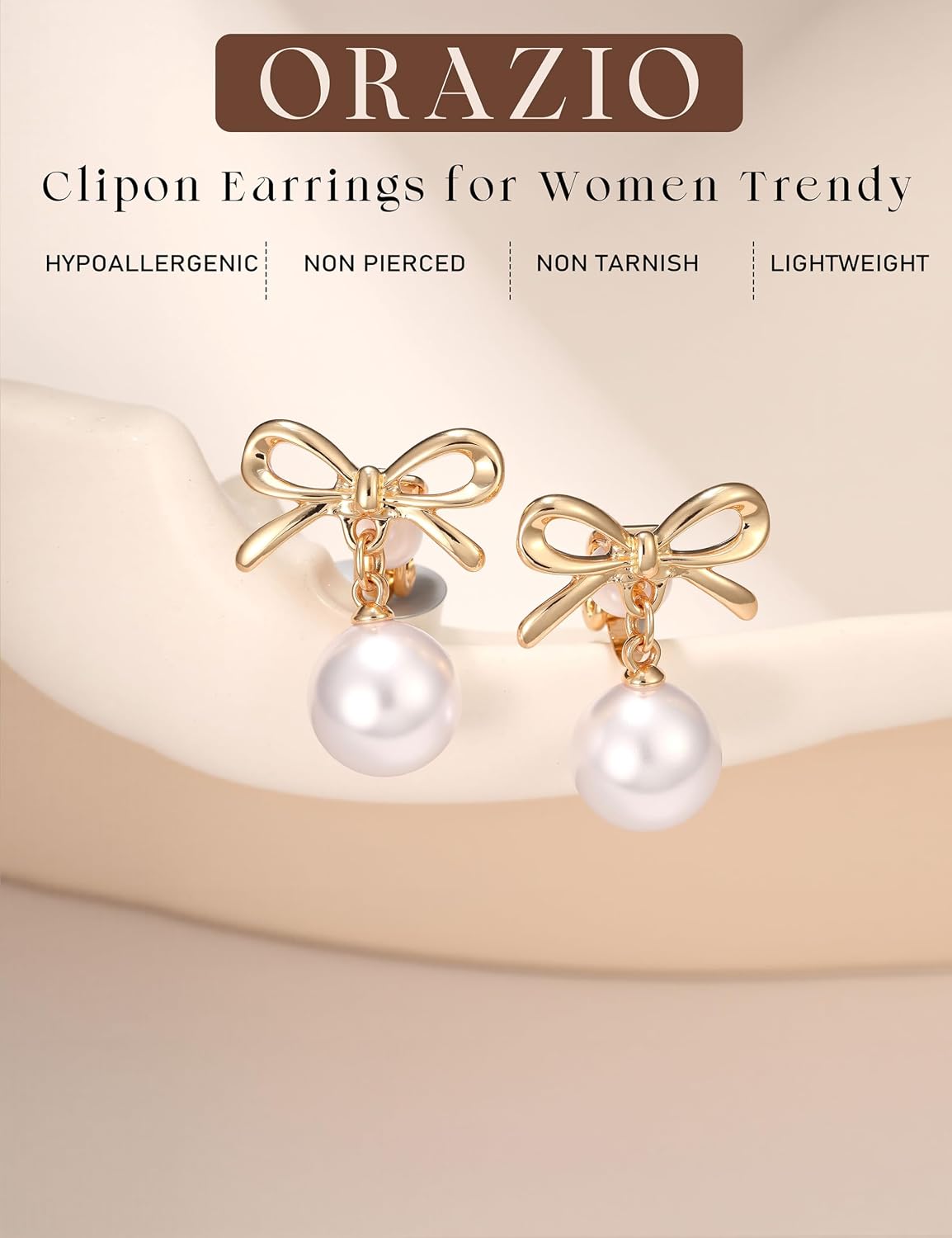 ORAZIO Clip On Earrings,Pearl Clip on Earrings for Women Long Pearl Drop Dangle Earrings,Lightweight Bow Heart CZ Clip On Hoop Earrings - Statement Fake Earrings Ear Clips Jewelry for Wedding Bridal