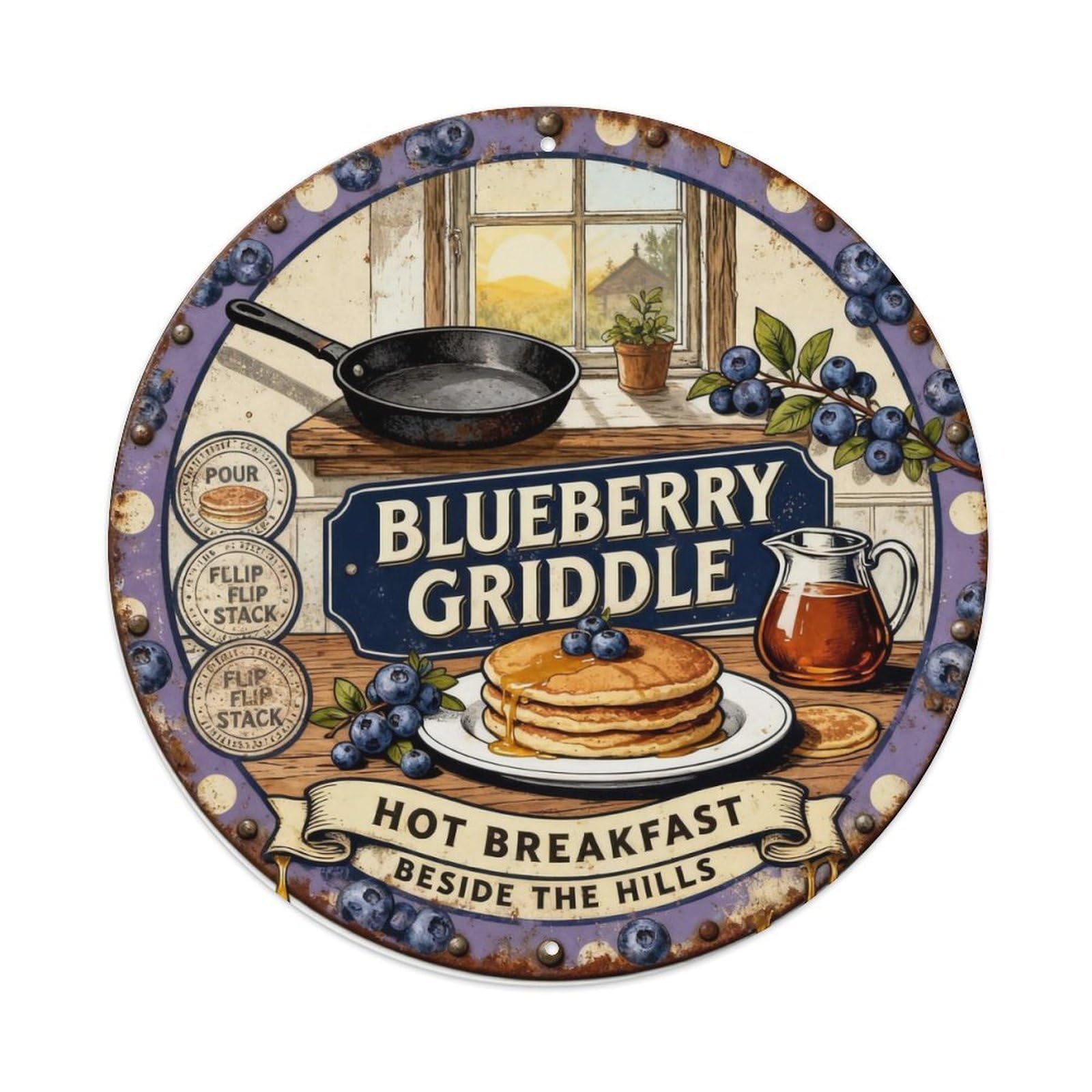 Blueberry Griddle Sign Metal Tin Sign Plaque