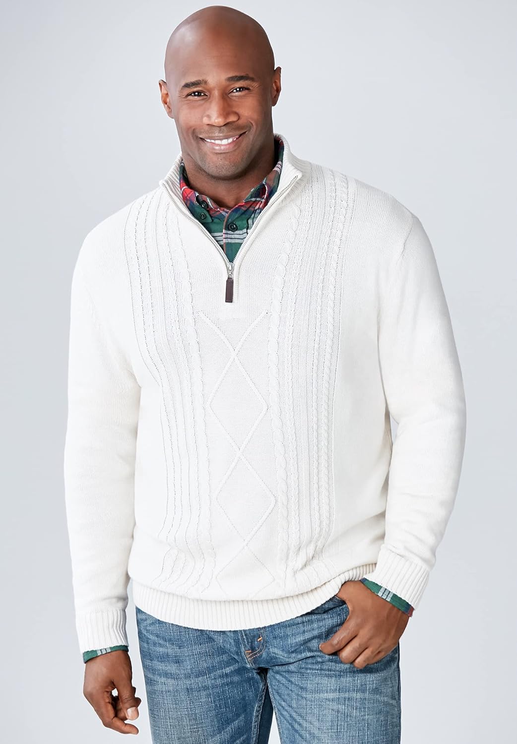 Liberty Blues by Kingsize Men's Big & Tall Shoreman’S Quarter Zip Cable Knit Sweater - Image 3