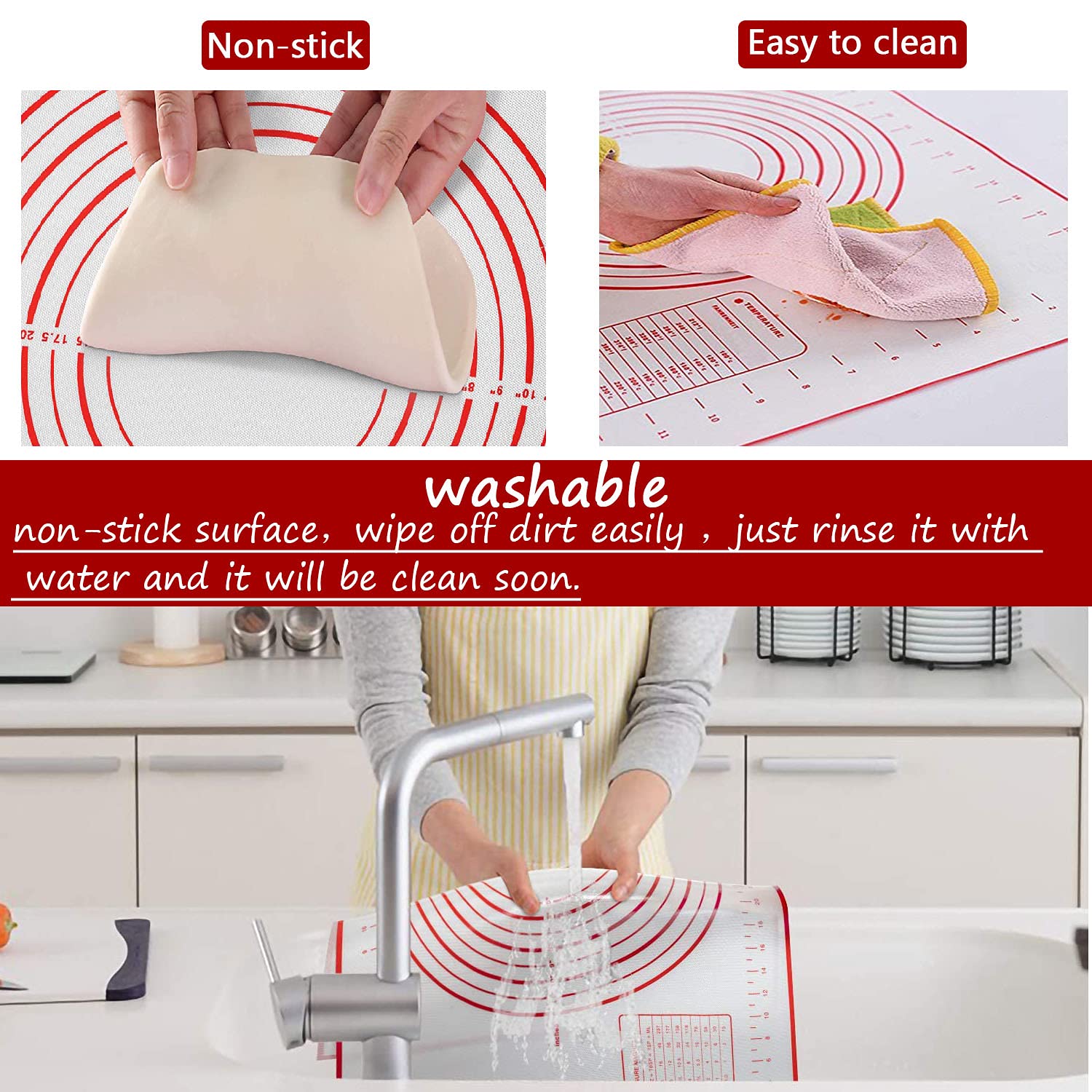 Jandays Silicone Pastry Mat for Rolling Dough Large Fondant Sheet Non Slip with Measurements, Counter Mat, Oven Liner, Pie Crust Mat, Extra Thick Baking Supplies Non Stick(16