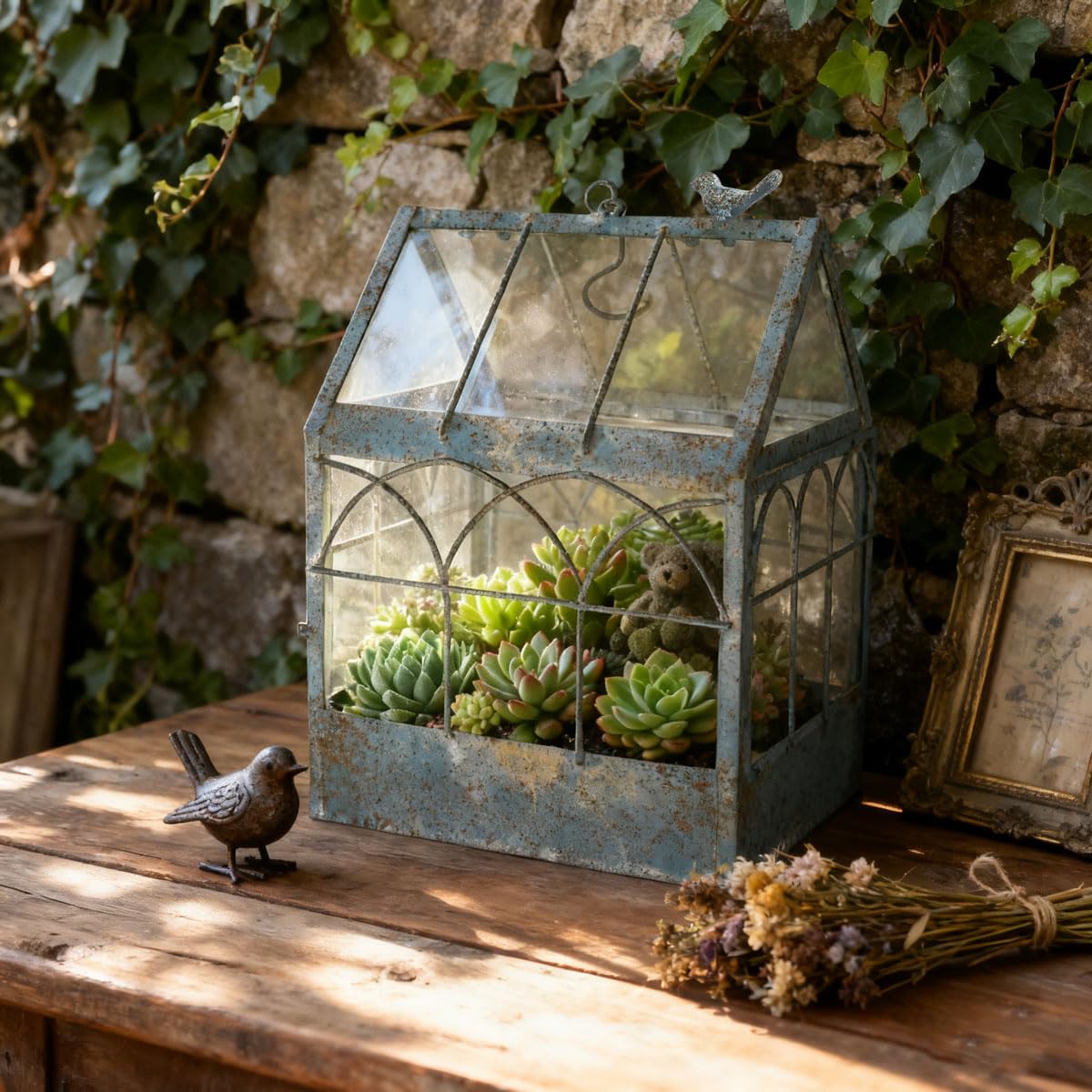 Invernadero vintage de cristal envejecido para colgar plantas grandes con tapa, maceta de mesa para interiores, caja de exhibición para orquídeas, suculentas, helechos, musgo, cactus, ventana, jardín