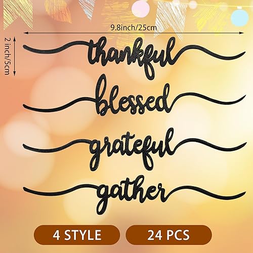 Miniatura 2 de Jetec 24 tarjetas recortadas de madera con texto en inglés "Grateful Blessed Gather", decoración de pared de madera rústica sin terminar para