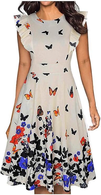 Amazon.com: Vestidos de cóctel de noche acampanados con volantes vintage  para mujer : Ropa, Zapatos y Joyería