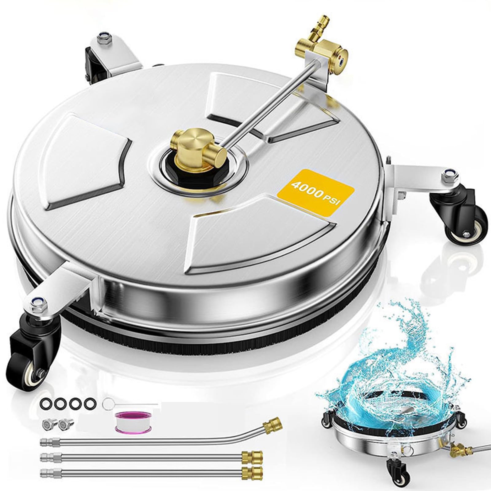 Limpiador profesional de superficies para limpiadoras a presión 4000 PSI 16 pulgadas móvil adoquines limpieza máquina de acero inoxidable limpiador de alta presión accesorios con varilla de extensión