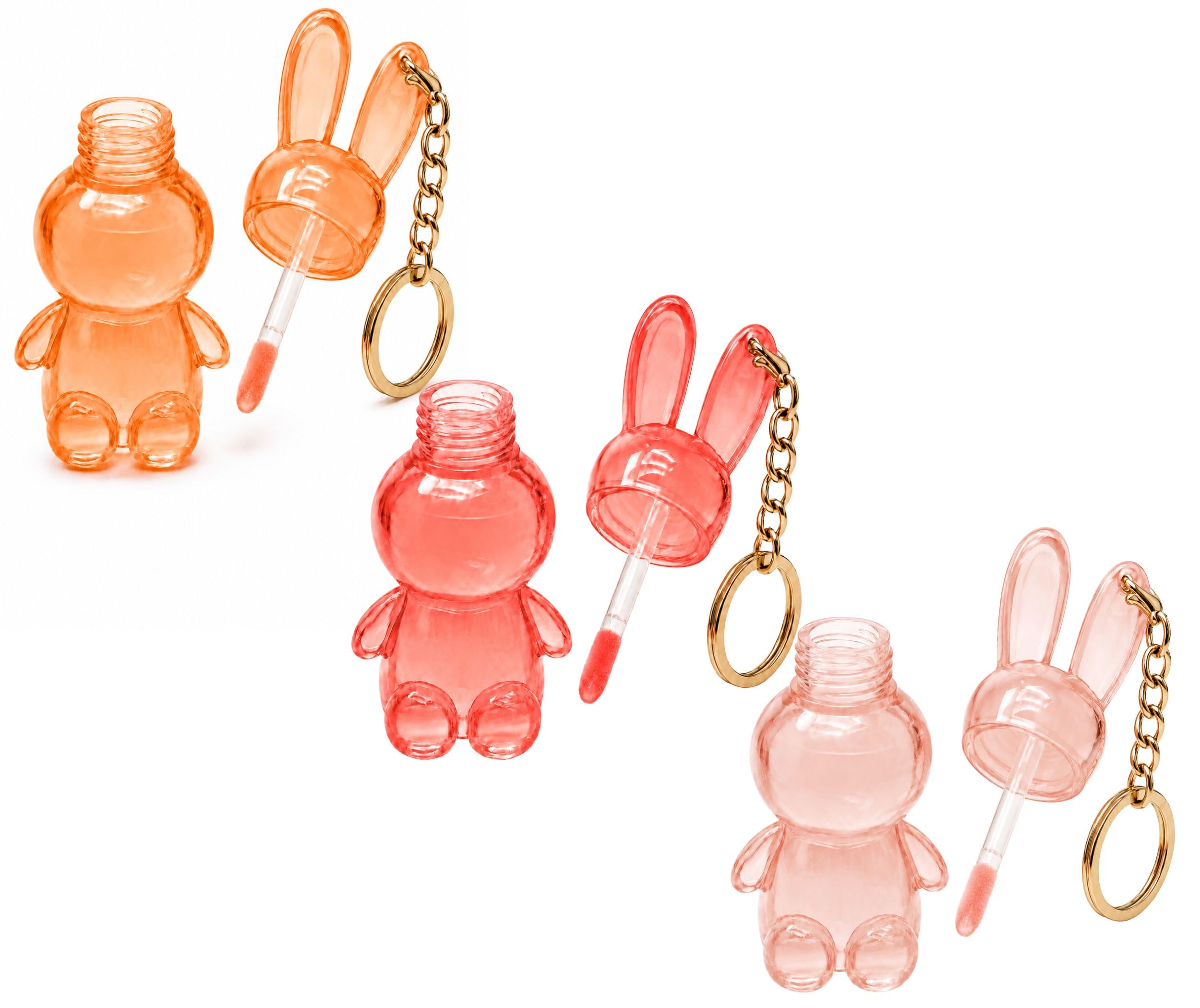 Cute Translucent Bunny Lip Gloss Keychain Multipack (3 Pieces) – 3D Rabbit-Shaped Liquid Lip Tint with Built-in Applicator – Aesthetic Bag Charm Beauty Gift Set for Teens, Girls & Party Favors – Peach, Rose & Pink-picture-26