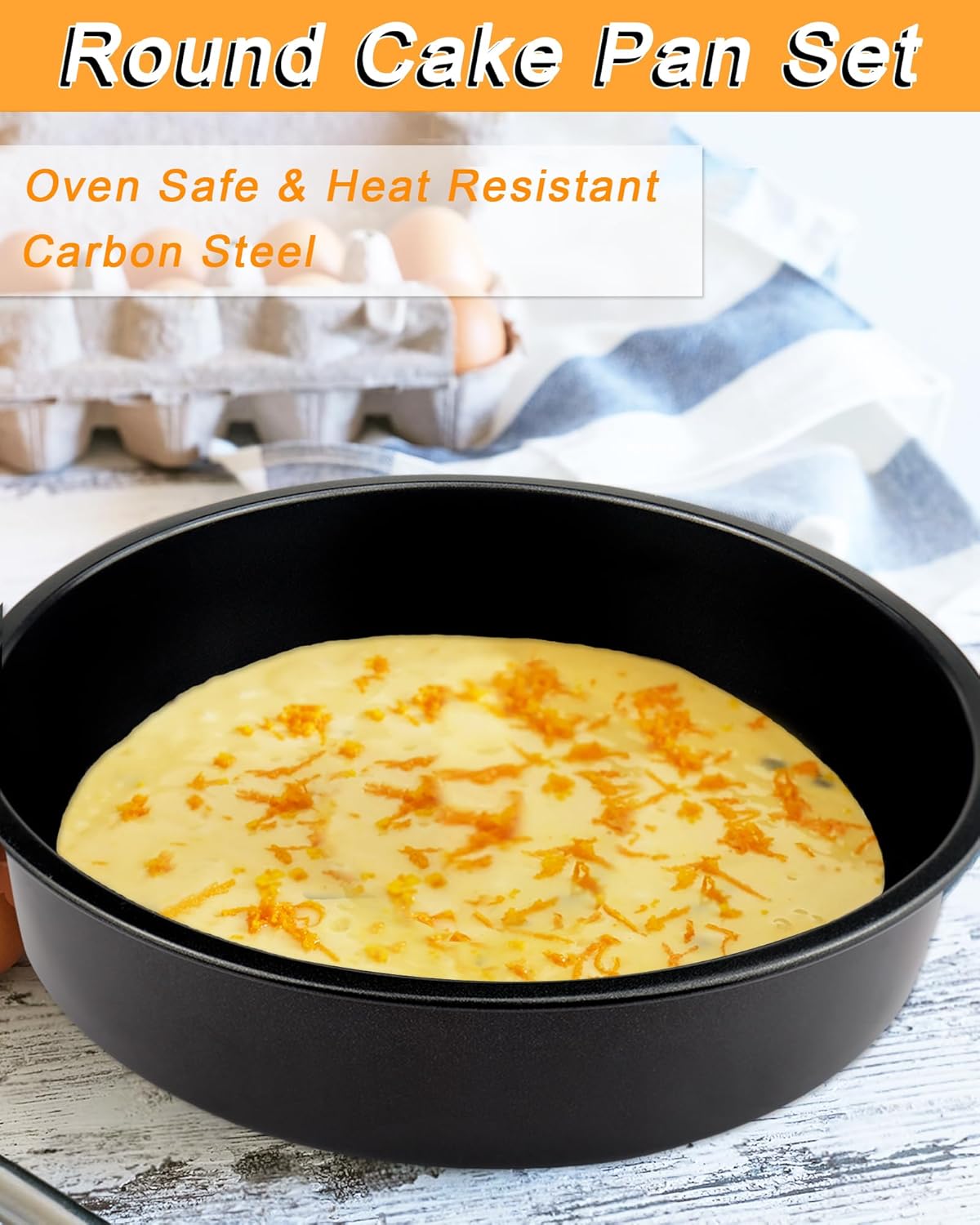 8 Inch Round Cake Pan Set of 3, Non-stick Carbon Steel Baking Pans with 100 Pcs Pre-Cut Parchment Paper, Durable Layer Cake Pans for Birthday/Christmas, Dishwasher Safe​ - Image 4