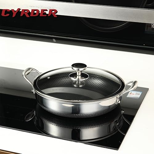 Miniatura 2 de Sartén híbrida grande antiadherente de acero inoxidable 316L de 13 pulgadas, soporte de dos asas, libre de PFOA, apto para horno y lavavajillas,