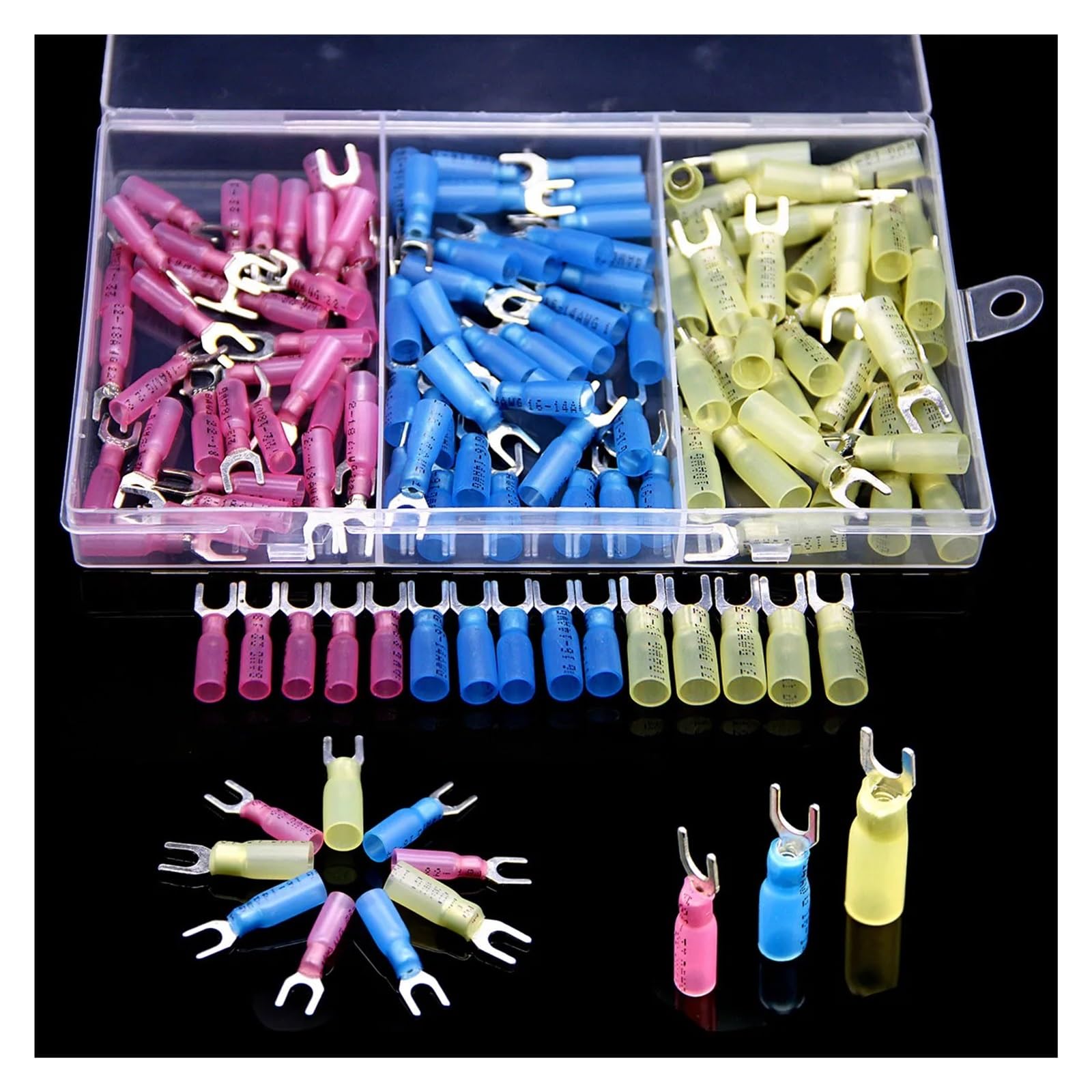 ICXLPMC 120Pcs Heat Shrink Butt Wire Terminals U-type Wire Connector Heat Shrink Spade Fork Connectors Insulated Terminal