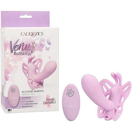 CalExotics Venus Butterfly Silicone Remote Venus G – Hands Free Strap On Personal Massager Probe with Controller – Waterproof Adult Vibrator Sex Toy for Couples - Pink