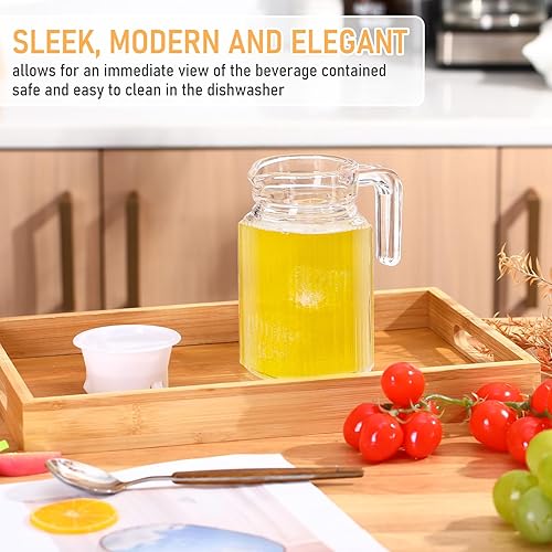 Miniatura 7 de Gejoy 2 jarras de vidrio con tapa y asa, jarra para refrigerador con boquilla, recipientes de jugo de agua de vidrio transparente, jarra de leche,