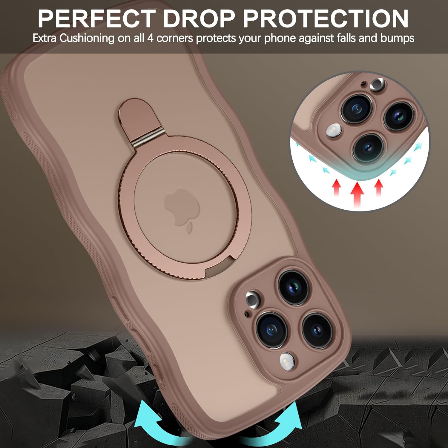 GaoBao for iPhone 15 Pro Case with Invisible Kickstand [Curly Wave Edge] [Compatible with MagSafe] [Military Grade Protective] Cover Accessories Phone Case for iPhone 15 Pro 6.1", Desert Titanium - Image 8