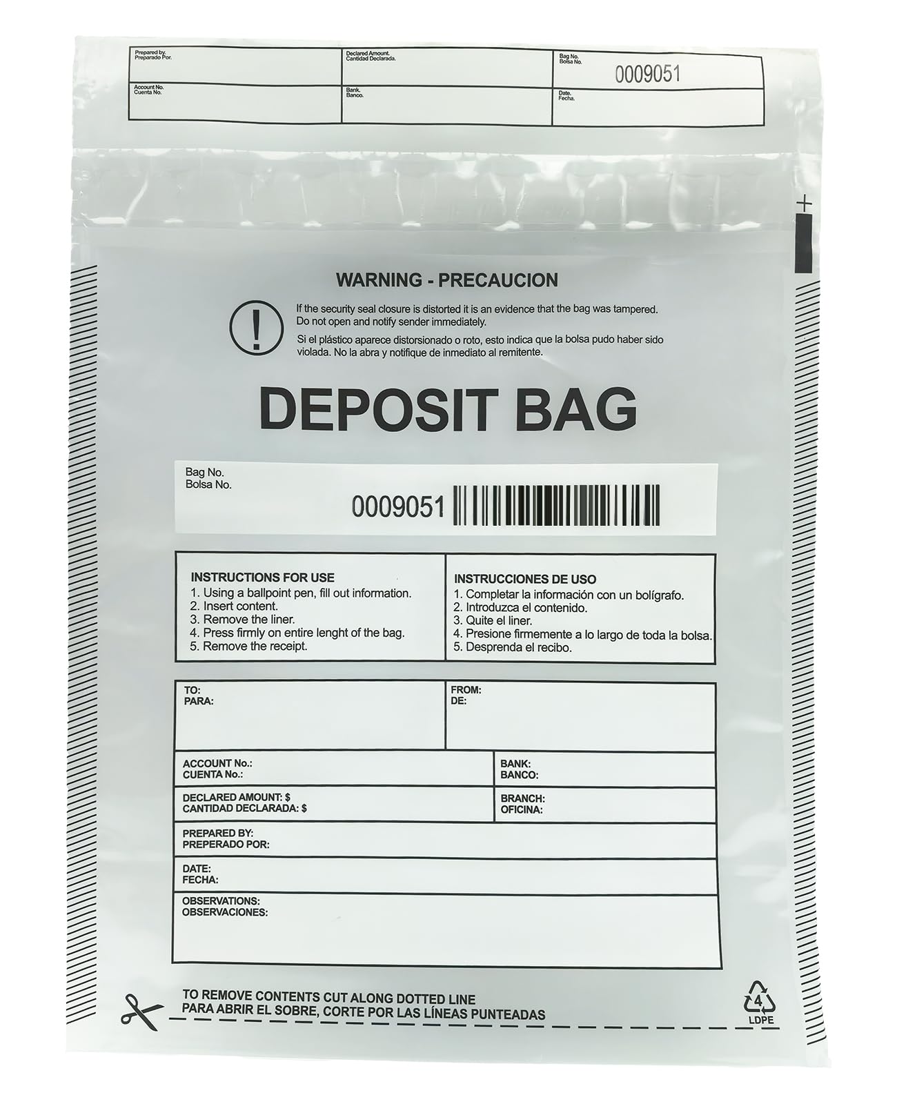 Plastic Deposit Bags 100 Pack Clear 9''x 12'', Security Bank Deposits Bags,Cash register bags,Money bag for Cash,Bank Pocket,Tamper-Evident Bags,Unique Barcode