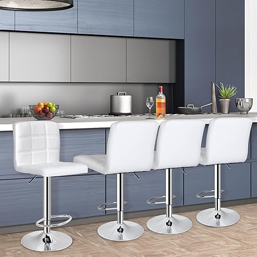 Miniatura 8 de ZENY Taburetes de bar extragrandes – Sillas de mostrador ajustables de altura giratoria, juego de 4, taburetes cuadrados de piel sintética para