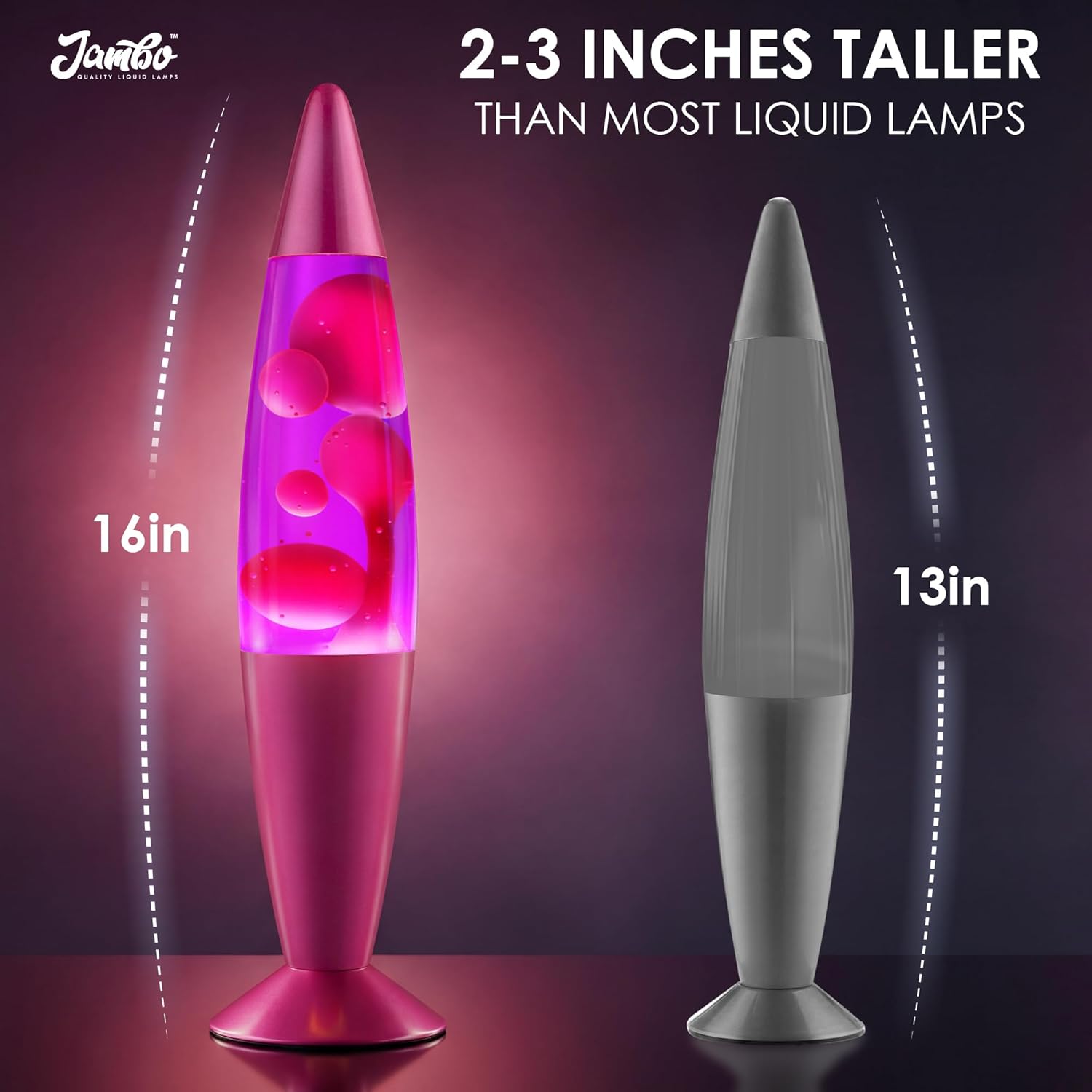 JAMBO 16" Beautiful Lamp- Purple with Pink Wax, Relaxing Liquid Light, Night Light Nightlight, Home Decor Living Room Office Bedroom Lamp for Adults Teens Kids, Magma Motion