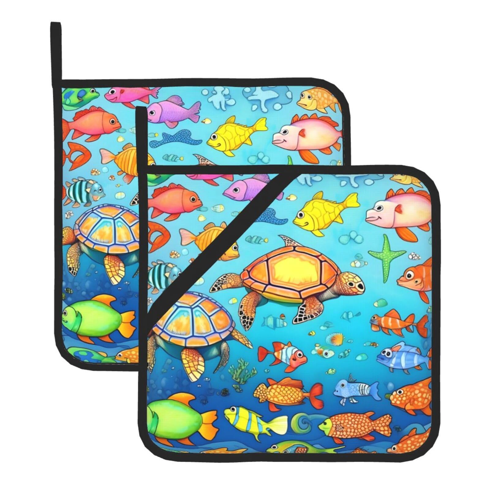 Turtle and Fish Square Heat Resistant Trivet Set Thick and Durable for Baking Barbecue Cookware Oven