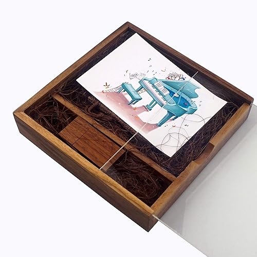 LONMAX Memoria USB 2.0 de madera para cumpleaños de boda, 16 GB, memoria USB 2.0 con caja de regalo (16 GB, nogal USB+YKL+DHH)