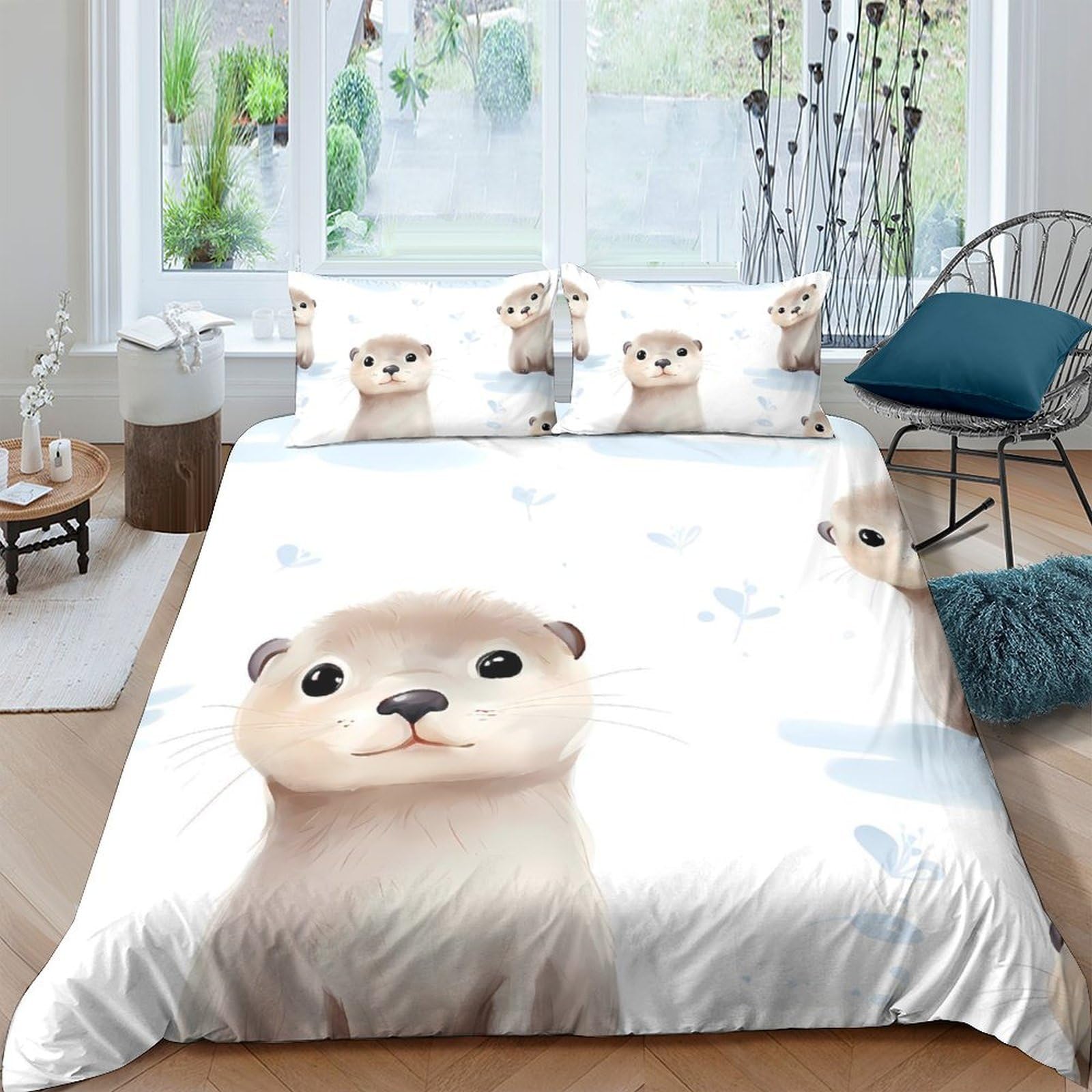 Ctjqhvkz Style-3 3D Printed Otter Face Fitted Sheet Microfiber Soft Breathable Cartoon Animal Mattress Cover For Bedroom Dorm Mattress Decor Single（135X200cm）