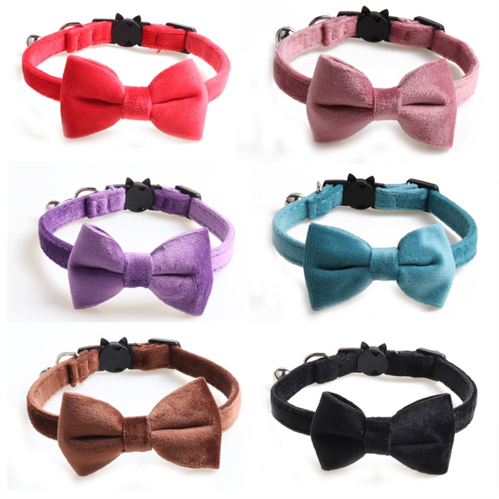 JINGYAN Colliers Collier de Chat Velvet Collier Solide Bowknot Chiot Chihuahua Collier avec Bell Safety Safety Boucle Chats Bow Cravate Animaux Accessoires(Red Bowknot Collar)