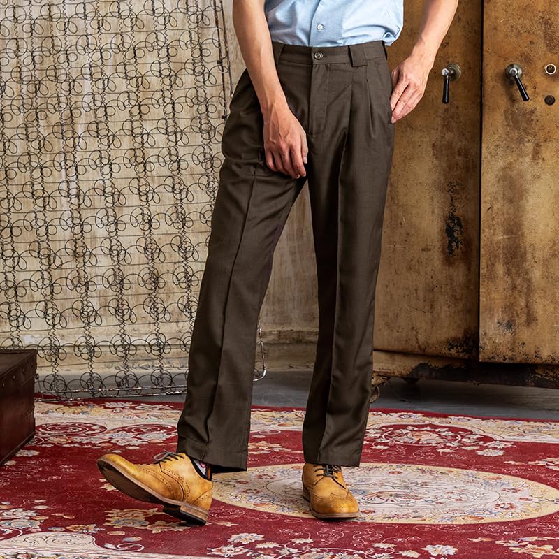 Men's Classic Vintage Straight-Leg Pleated Dress Pants,Wide Leg, Business Formal Trousers Slacks Spring and Autumn2