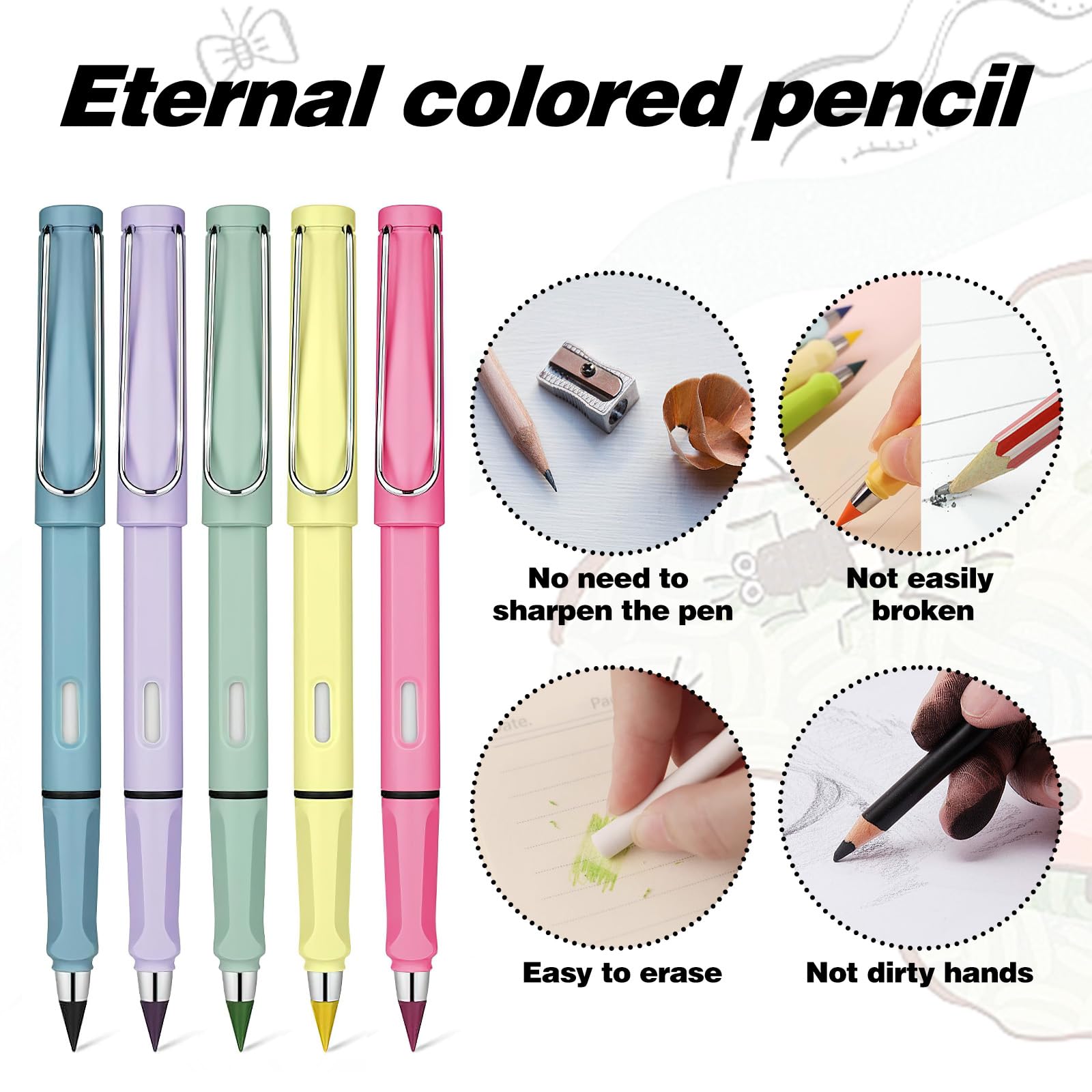 Ainy - duurzaam eeuwig potlood met gum - 3 slijpvrije HB potloden die je etui compleet Ainy - duurzaam eeuwig potlood met gum - 3 slijpvrije HB potloden die je etui compleet