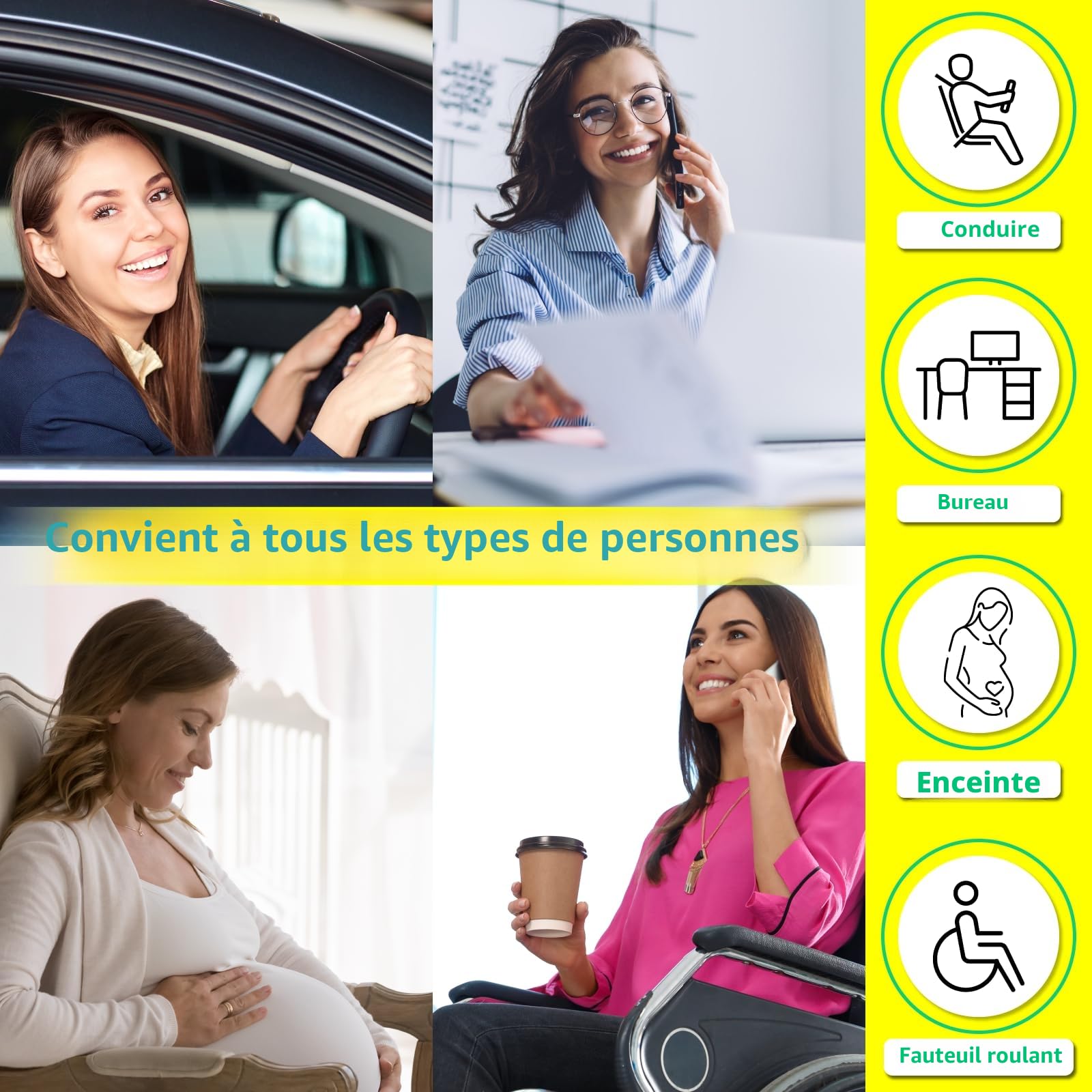 kingphenix Coussin de siège de voiture avec oreiller de soutien dorsal : Design en mousse à mémoire de forme pour un confort amélioré et un soulagement de la douleur, idéal pour les conducteurs et