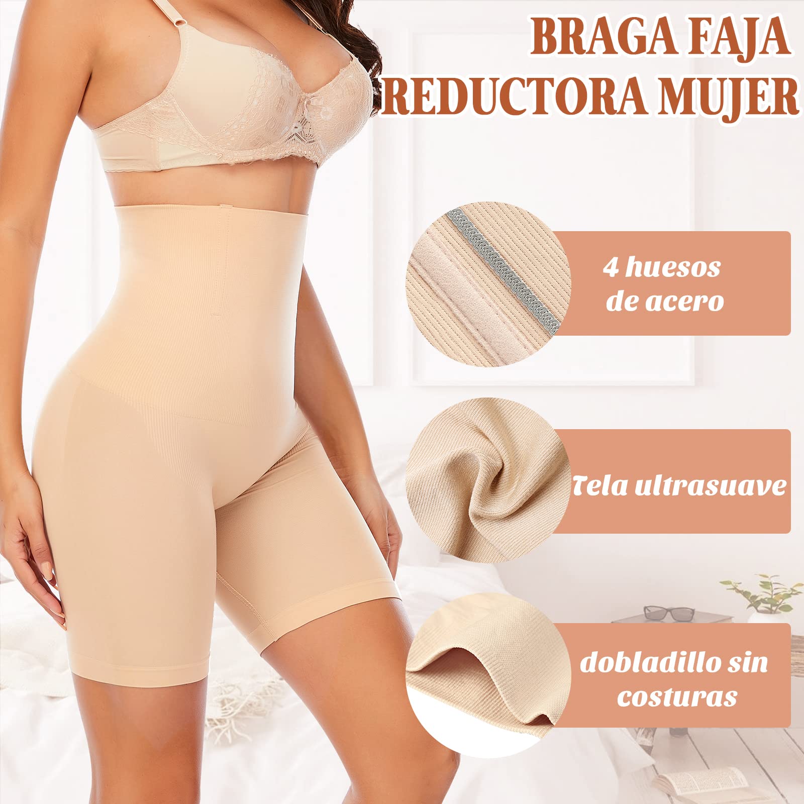 YARRCO Braga Faja Reductora Mujer Adelgazante Faja Pantalon Braguitas Moldeadoras Abdomen Vientre Plano Cintura Alta Control de Barriga Sin Costuras Shapewear Fajas Shorts