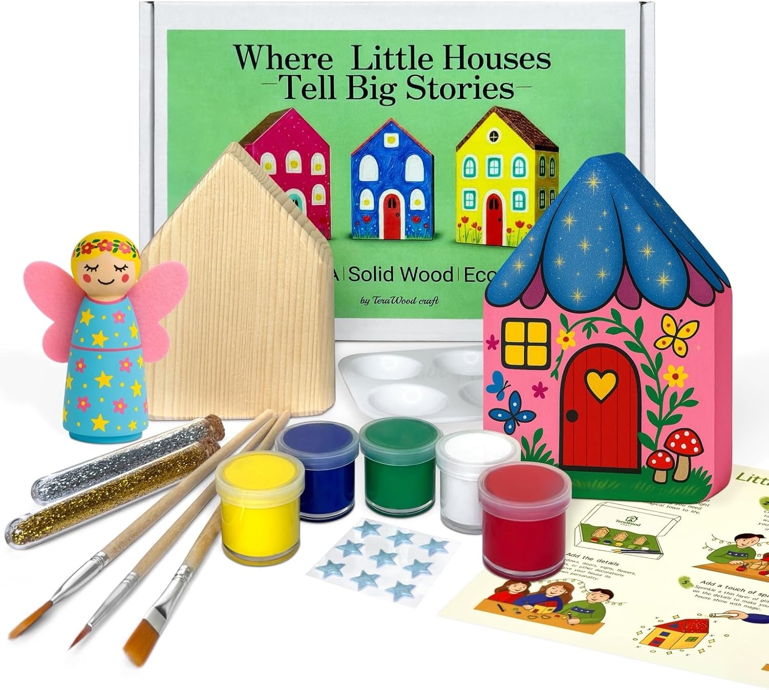 Набор для фей для девочек в возрасте 4–10 лет – набор из дерева DIY деревянная живопись, яркий набор, яркий подарок, творческая деятельность Монтессори, набор для рисования по дереву, нарисуйте свою деревню, ручной работы в США