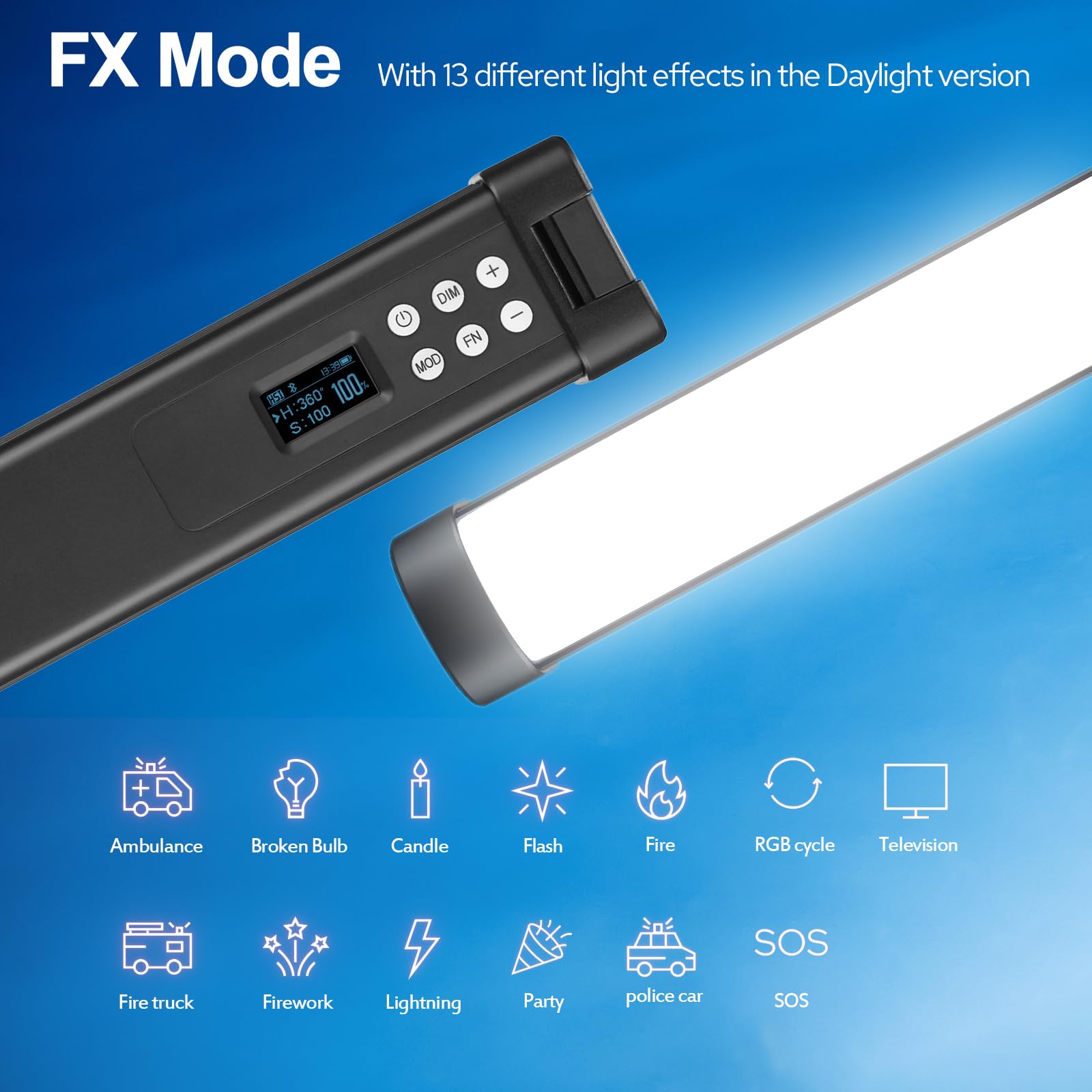 GODOX WT40D Tubo Luce LED Stick IP68 Impermeabile Illuminazione Fotografia | CCT 5600K, TLCI96+ CRI96+, 13 Effetti FX, IP68 40m Subacquea, per Fotografia Subacquea, Registrazione Subacqueo