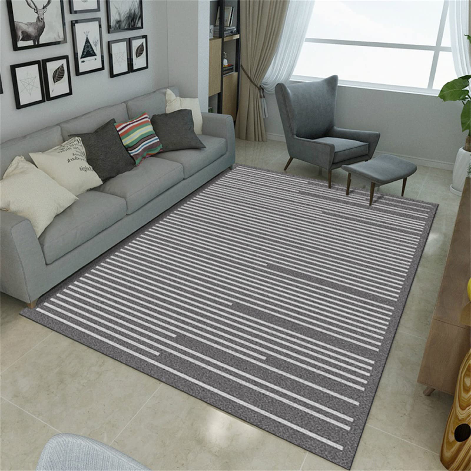 Chambre ado fille sublimée par un grand tapis de salon géométrique gris