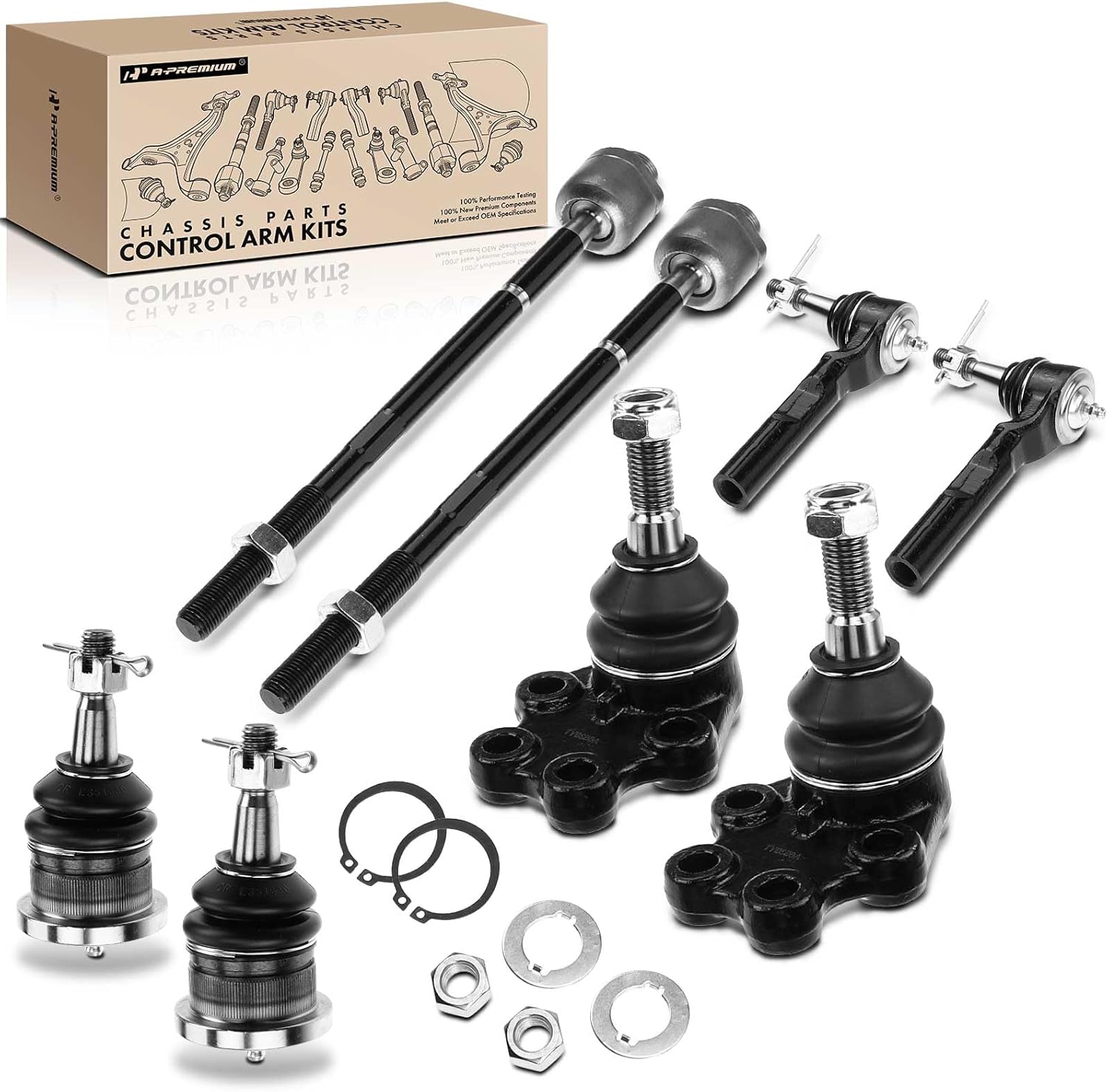 A-Premium Set of 8, Front Upper Lower Ball Joint & Inner Outer Tie Rod End, Compatible with Chevrolet Silverado 1500 1999-2006, GMC Sierra 1500 1999-2006, RWD