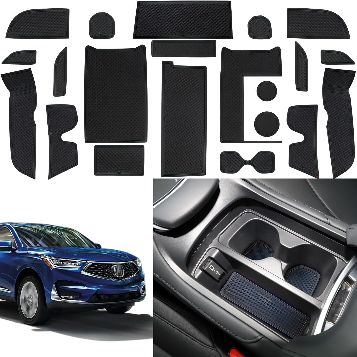 Cup Holder Insert for Acura RDX Accessories 2019 2020 2021 2022 2023 2024, Anti Dust Door Pocket Mat Center Console Liner Non-Slip Interior Trim Console Slot Insert, 21PCS (Black)