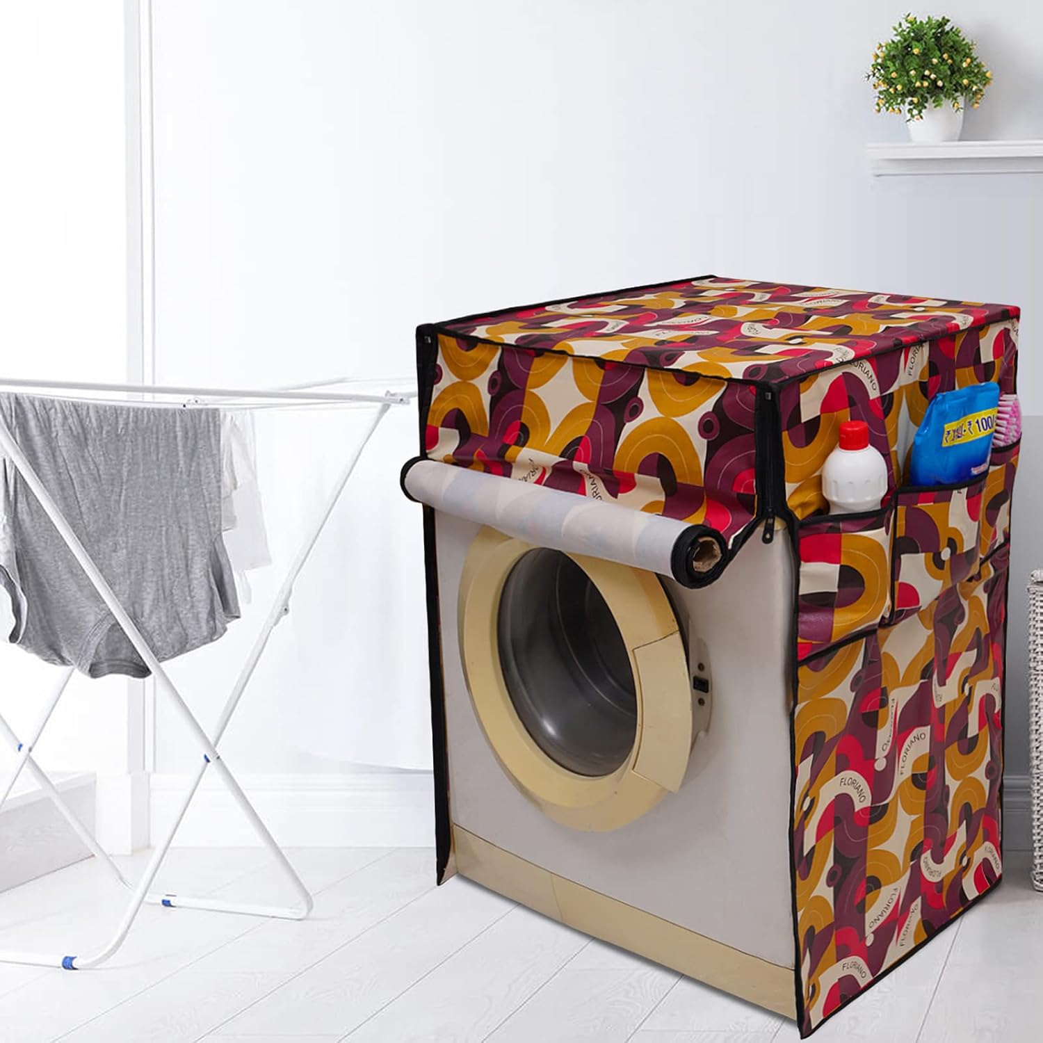 Dream Care PVC Front Loading Washing Machine Cover For 6 Kg, 6.5 Kg | Waterproof & Dustproof | Size : 58 x 58 x 89 cm | (Multicolor Design 03)