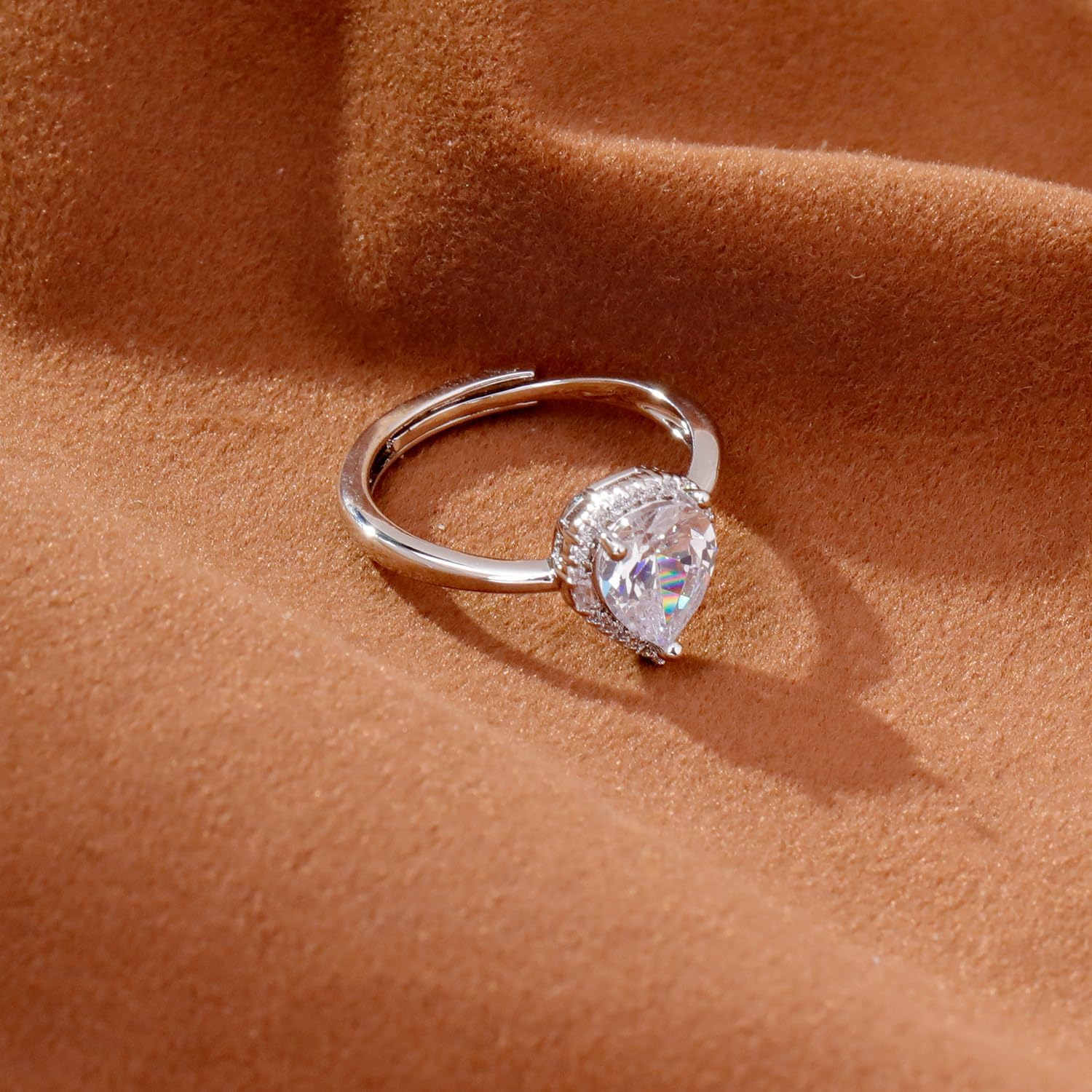 Kokoma Elegant Crystal Teardrop Statement Ring for Women, Cubic Zirconia Water Drop Engagement Ring Adjustable Band Wedding Eternity Rings Chic Jewelry - Image 4