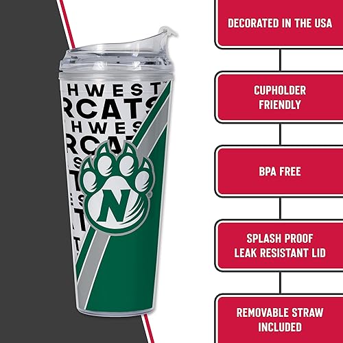 Miniatura 5 de Rico Industries NCAA - Vaso de acrílico estándar de 24 onzas con tapa con bisagras, vaso de doble pared con licencia oficial y popote