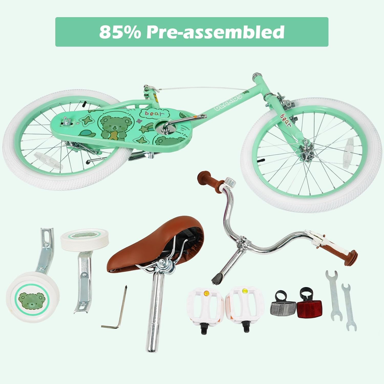 Olakids Kids Bike, 12 14 16 18 Inch Bear Themed Toddlers Bike with Training Wheels Adjustable Seat Handlebar Coaster Brake and Handbrake, Children's Bicycle for Boys Girls