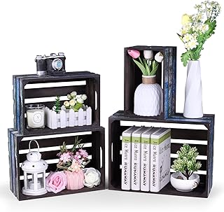 Decorative Nesting Wooden Crates for Display, Nesting Wood Crates for Display, Storage Display Large Small Rustic Wood Decorative Storage Crates (Camouflage-4pcs)