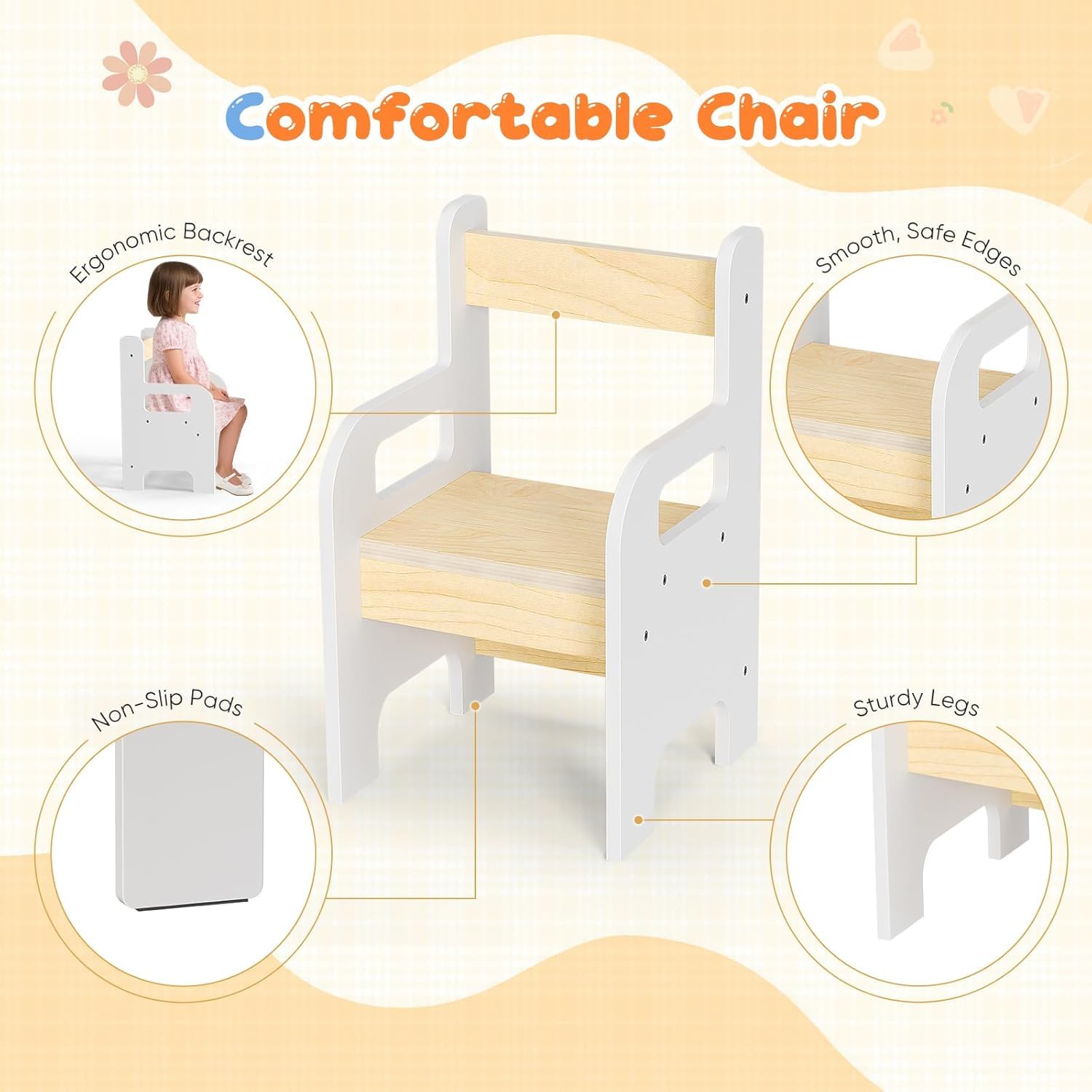 Conjunto de mesa y silla para niños, mesa y silla para leer comer jugar y jugar y jugar fácil de montar con bandeja reversible y extraíble y espacio de almacenamiento para niños de 1 a 3 años