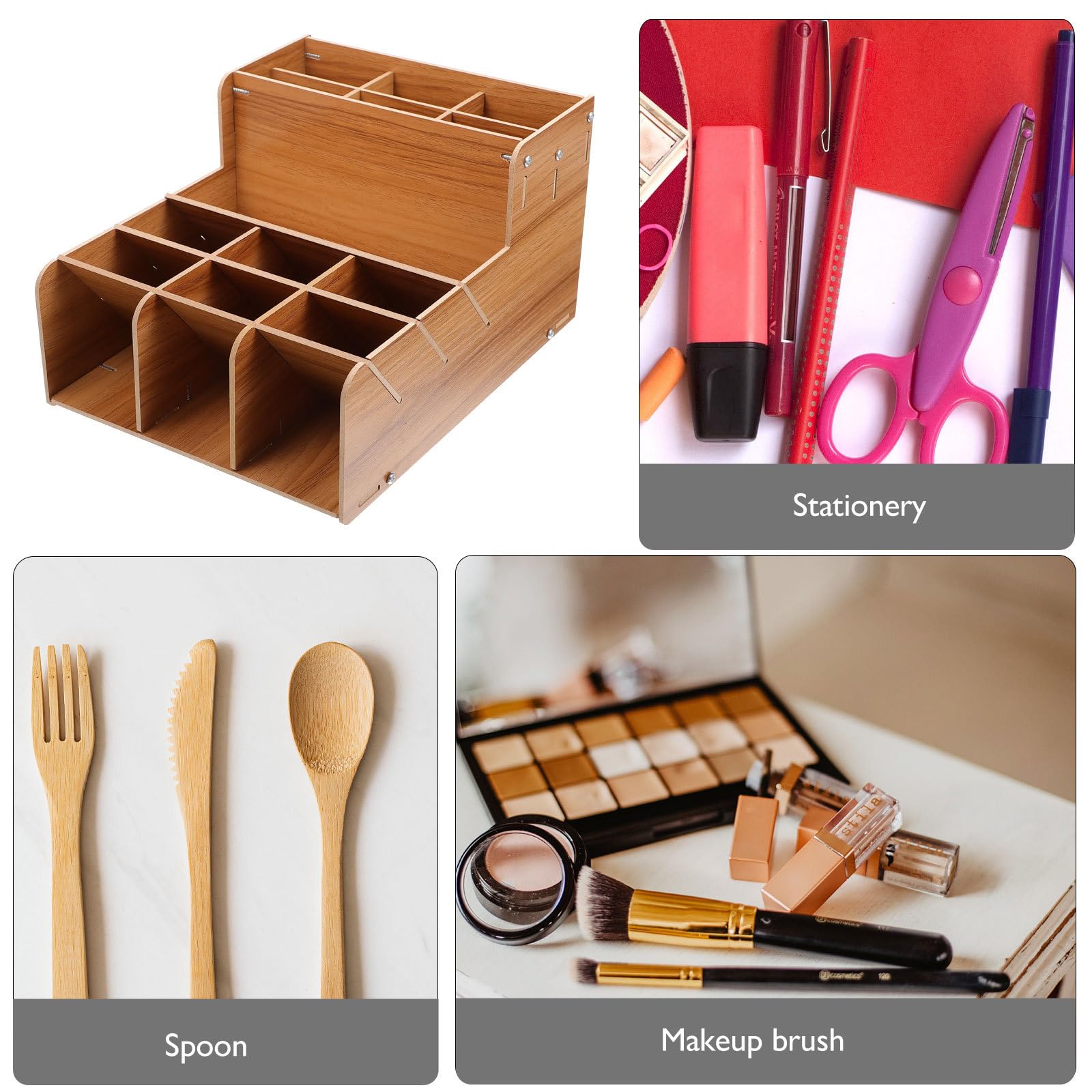 Homoyoyo Organizador de Mesa de Oficina de Madera Cerezo, Portalápices Creativo Compartimentos Múltiples, Caja de Almacenamiento para Escritorio, Soporte para Bolígrafos, Adecuado