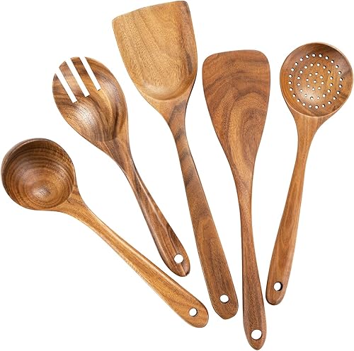 Miniatura 1 de Juego de utensilios de madera para cocinar, juego de utensilios de madera de teca, espátula de madera para utensilios de cocina antiadherentes,