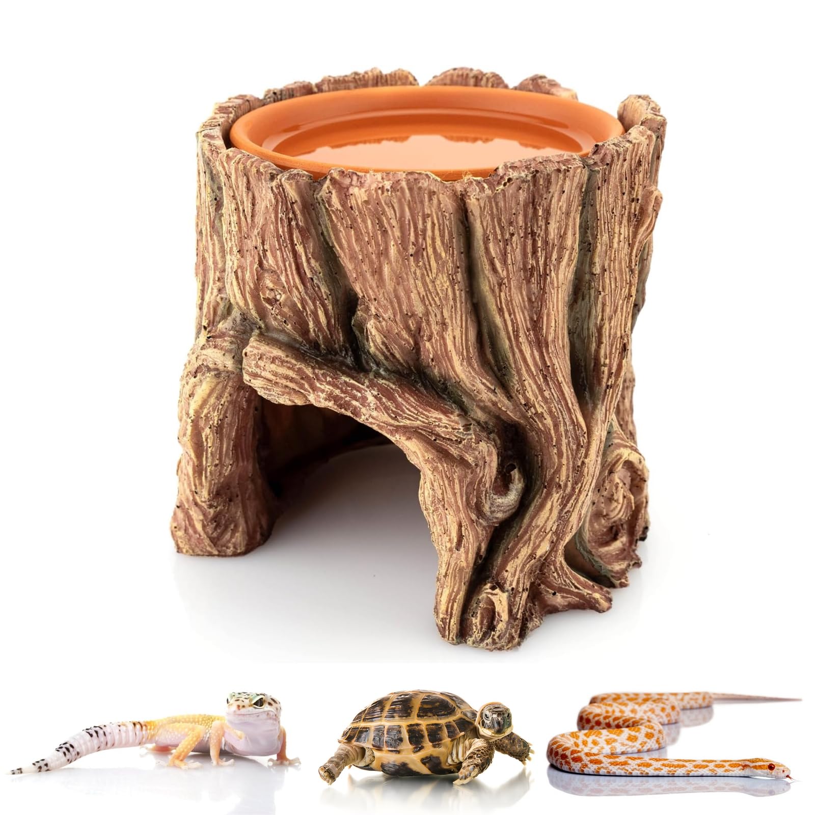Reptile Hide Cave Hideout Habitat House Decor with Clay Water Basin Humidifying Help Shedding for Leopard Gecko Snake Ball Python Tortoise Toad Tarantula Frog
