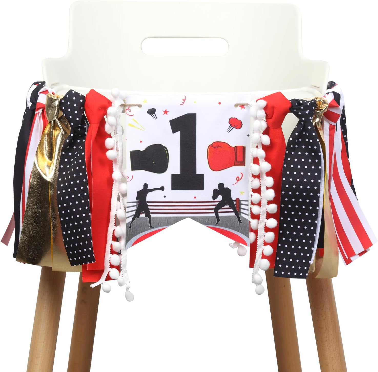 Boxing 1st Birthday High Chair Banner Red Black Boxing Theme 1st Birthday Decor Round One Boxing Match Birthday Boxer Sport Birthday Decor Wrestling Party Supply for Boy's Boxing Theme Party